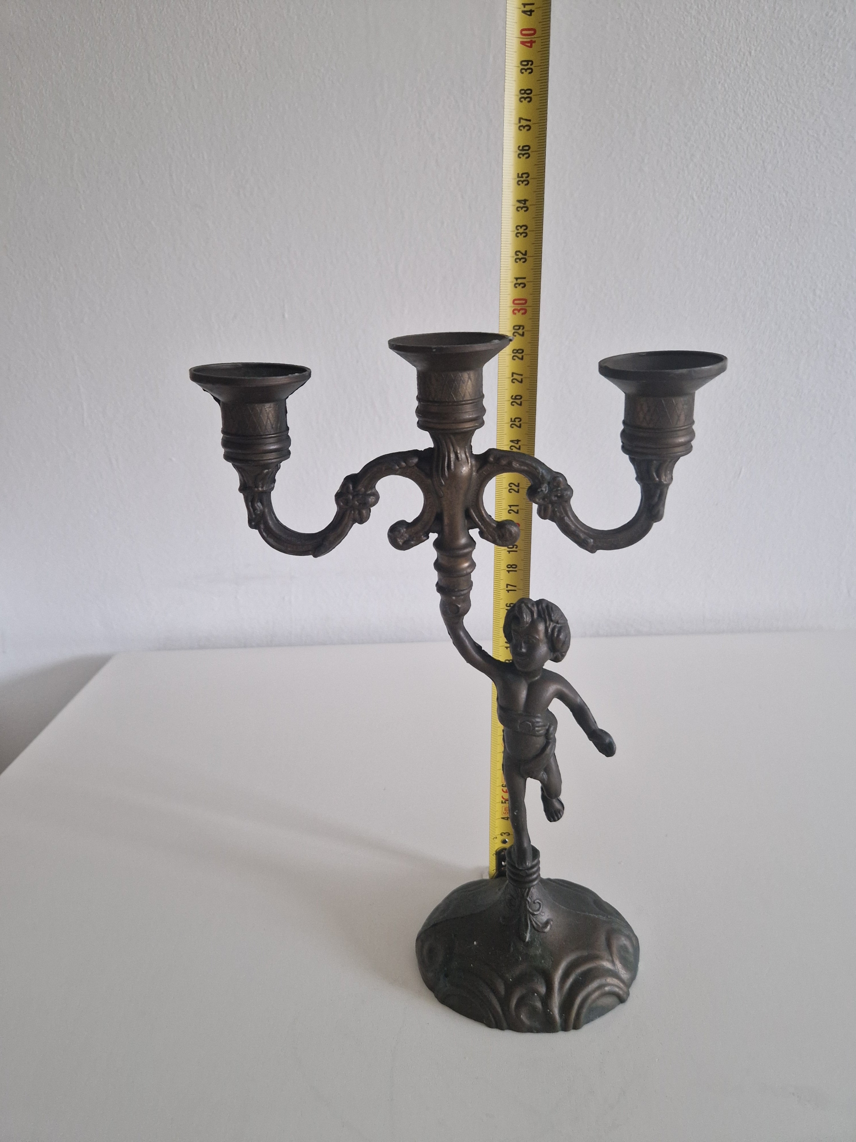 Vintage Cherub Candelabra | French Rococo 3-Arm Candle Holder with Dancing Putto Figure, c. Late 19th Century