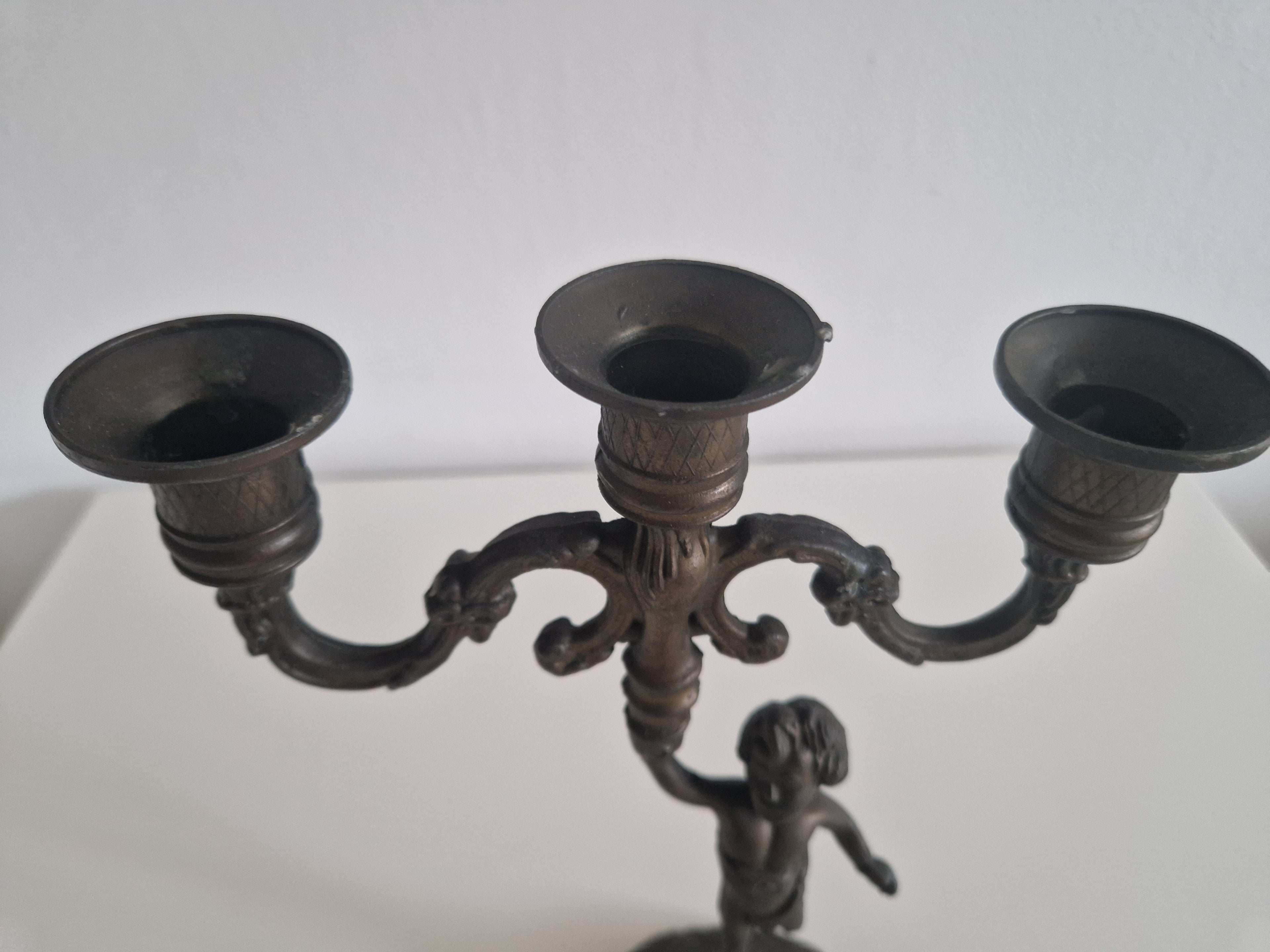 Vintage Cherub Candelabra | French Rococo 3-Arm Candle Holder with Dancing Putto Figure, c. Late 19th Century