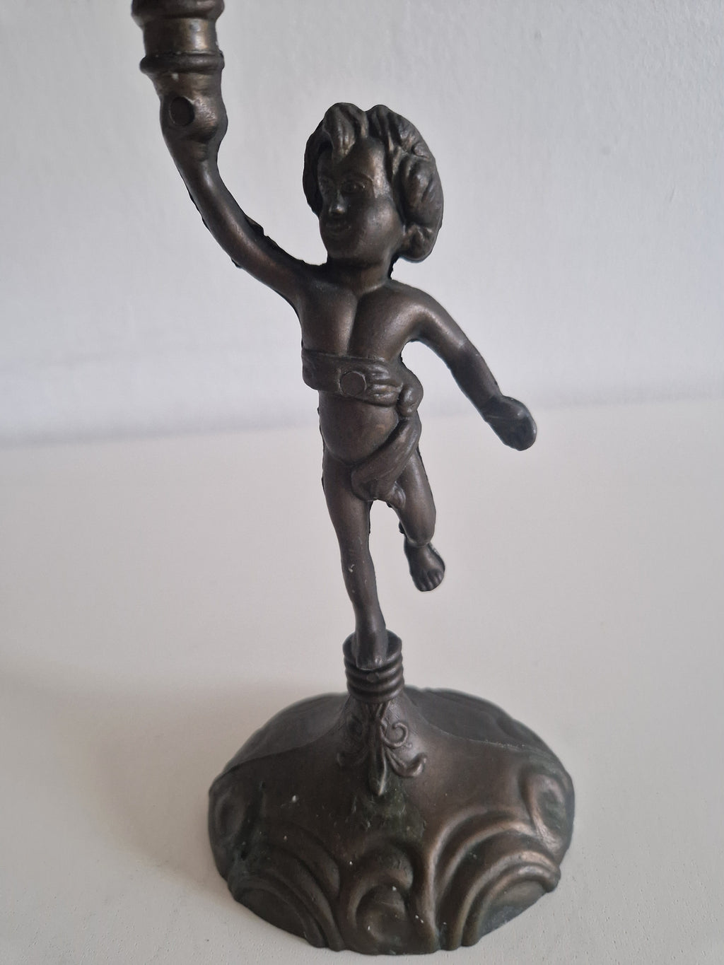 Vintage Cherub Candelabra | French Rococo 3-Arm Candle Holder with Dancing Putto Figure, c. Late 19th Century