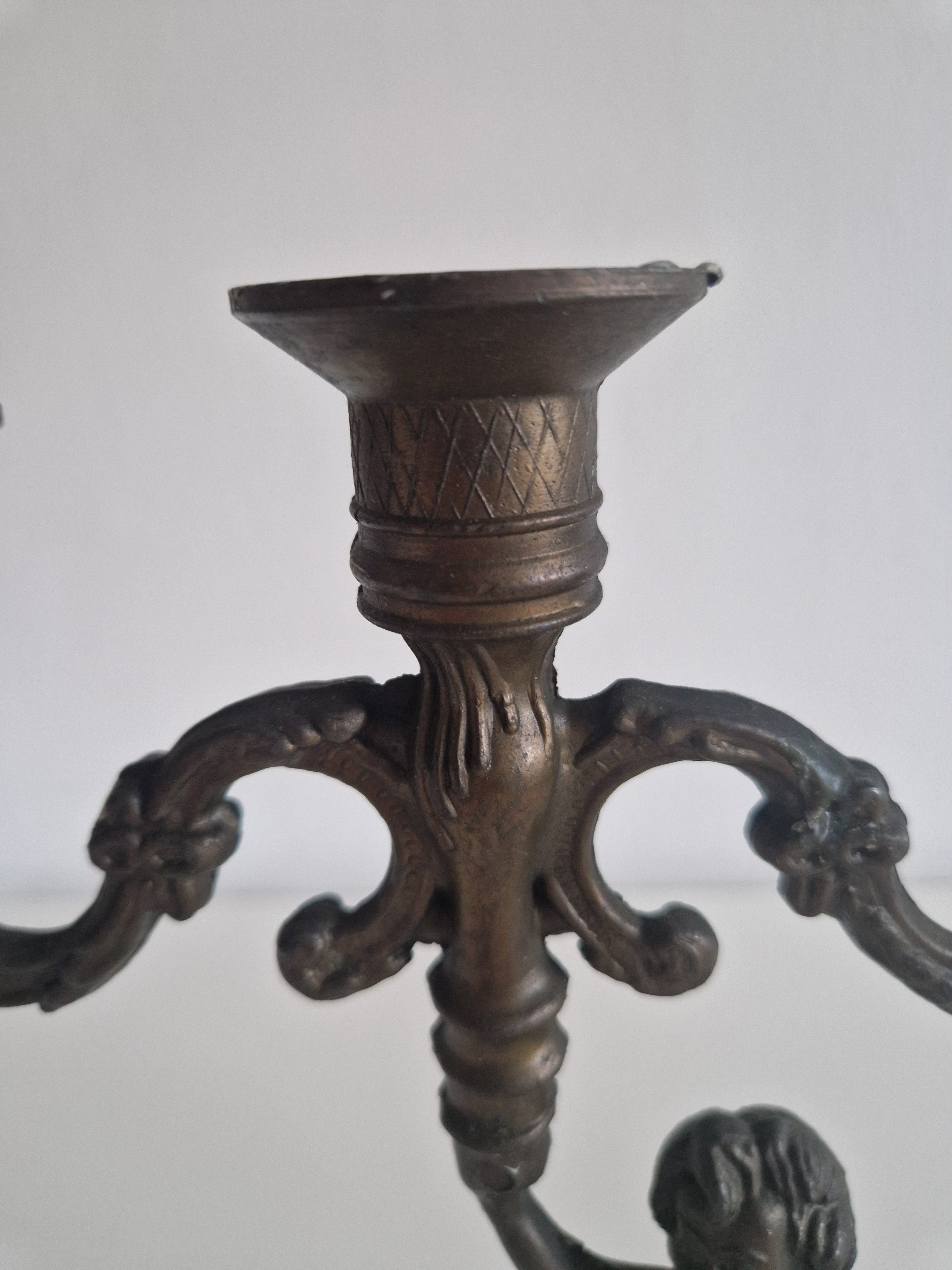 Vintage Cherub Candelabra | French Rococo 3-Arm Candle Holder with Dancing Putto Figure, c. Late 19th Century