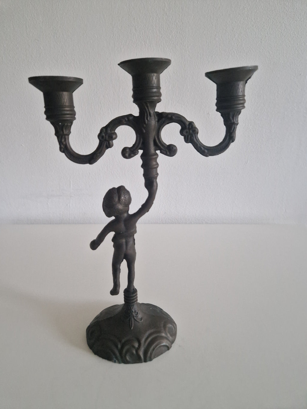 Vintage Cherub Candelabra | French Rococo 3-Arm Candle Holder with Dancing Putto Figure, c. Late 19th Century