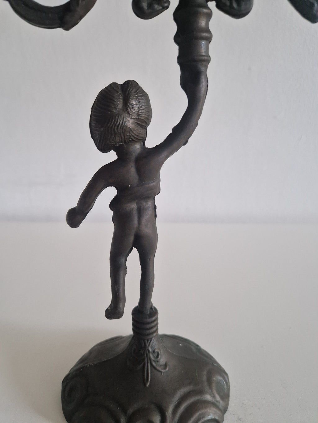 Vintage Cherub Candelabra | French Rococo 3-Arm Candle Holder with Dancing Putto Figure, c. Late 19th Century