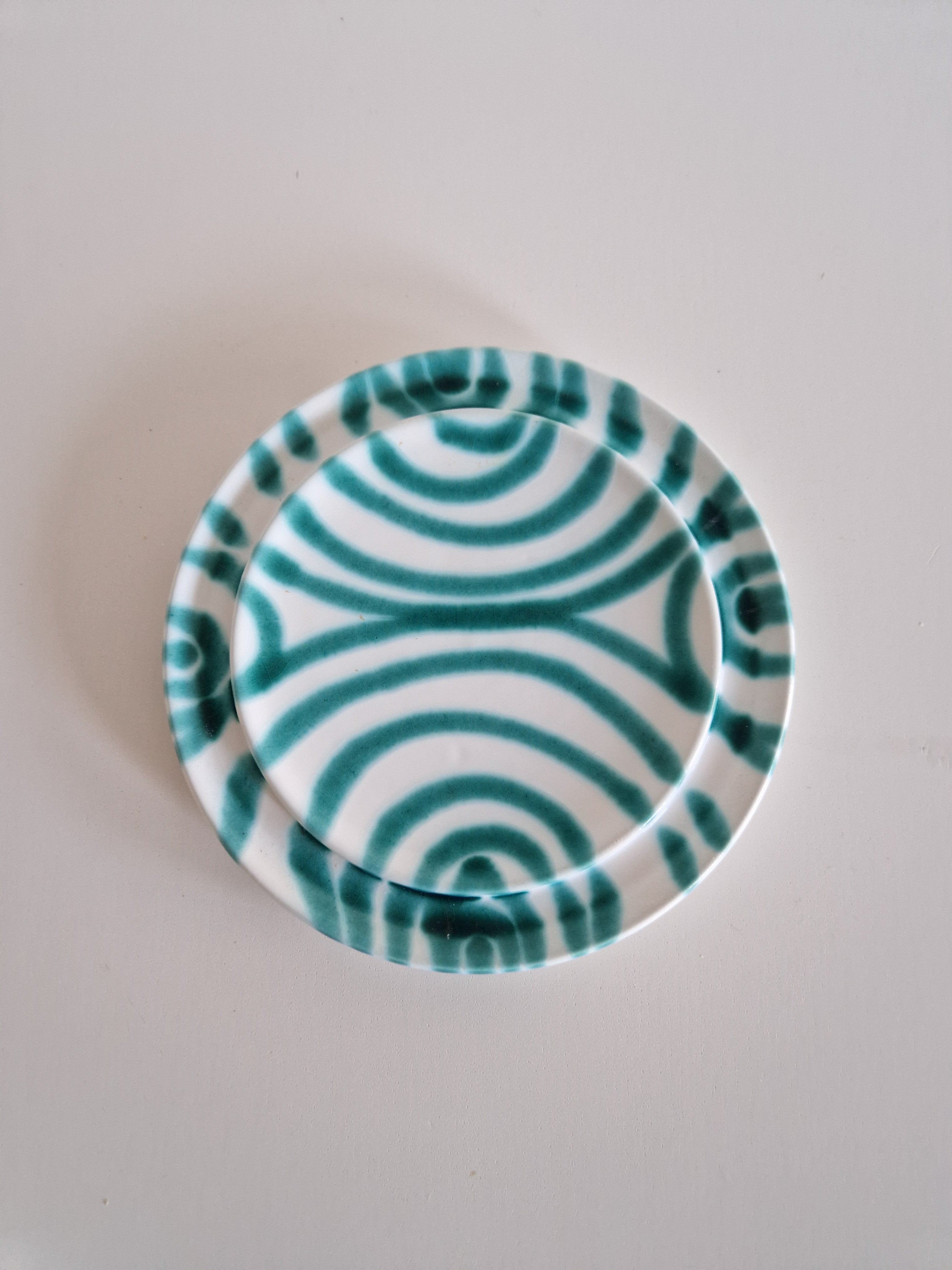 Vintage Gmundner Keramik Butter Dish | Austrian Folk Ceramics | Teal Landlinie Stripe Pattern, c. Mid-20th Century