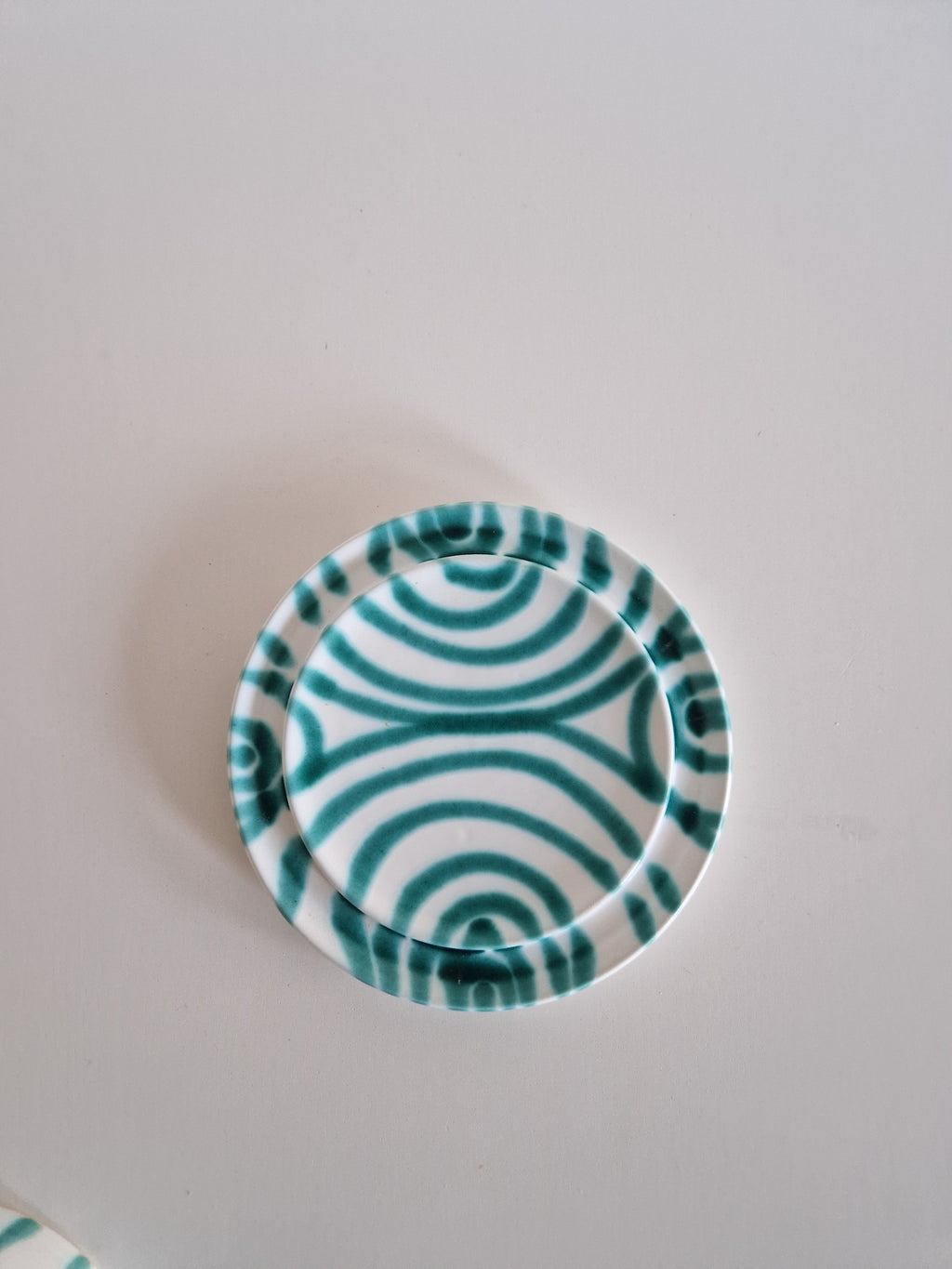 Vintage Gmundner Keramik Butter Dish | Austrian Folk Ceramics | Teal Landlinie Stripe Pattern, c. Mid-20th Century