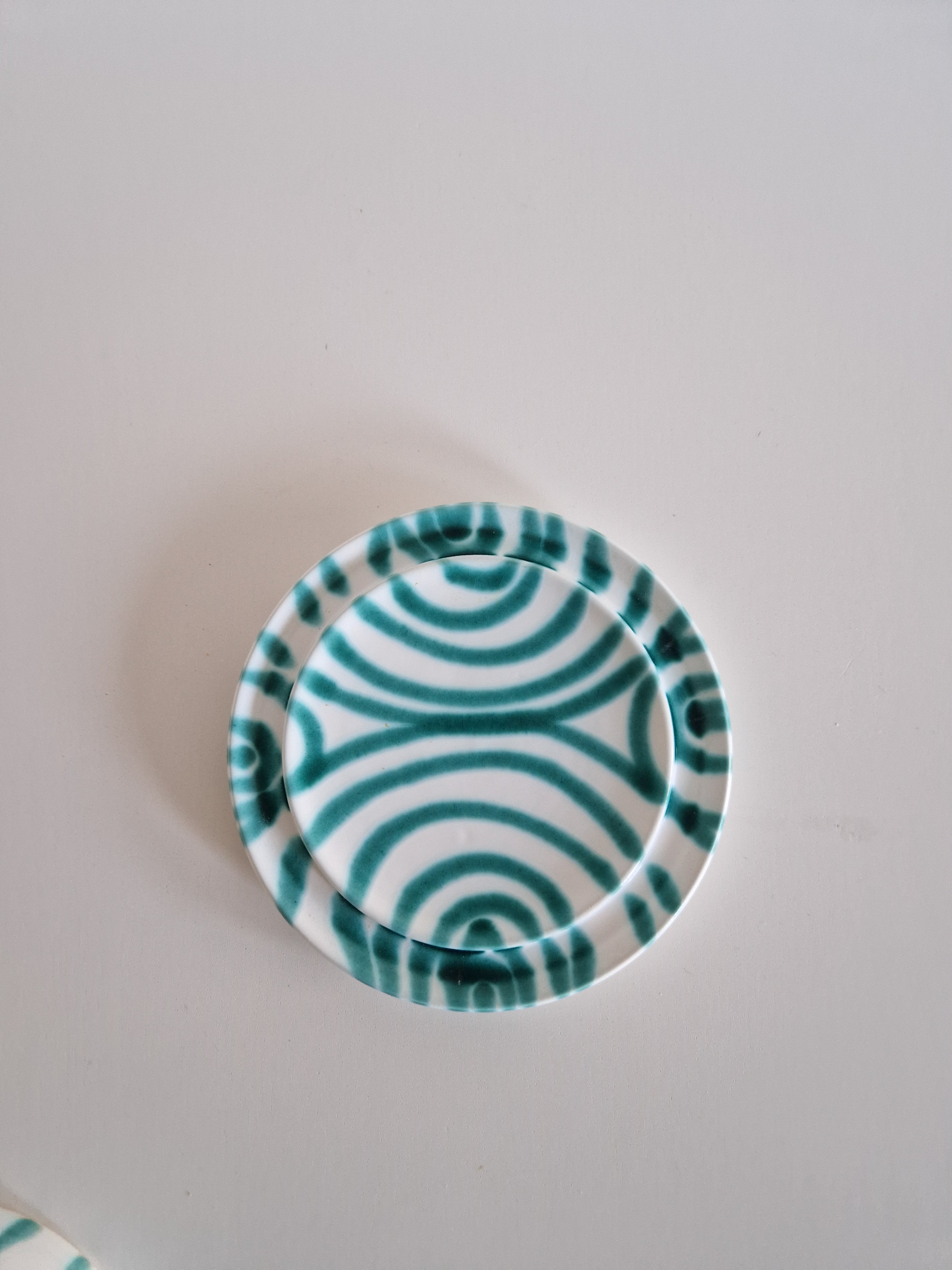 Vintage Gmundner Keramik Butter Dish | Austrian Folk Ceramics | Teal Landlinie Stripe Pattern, c. Mid-20th Century