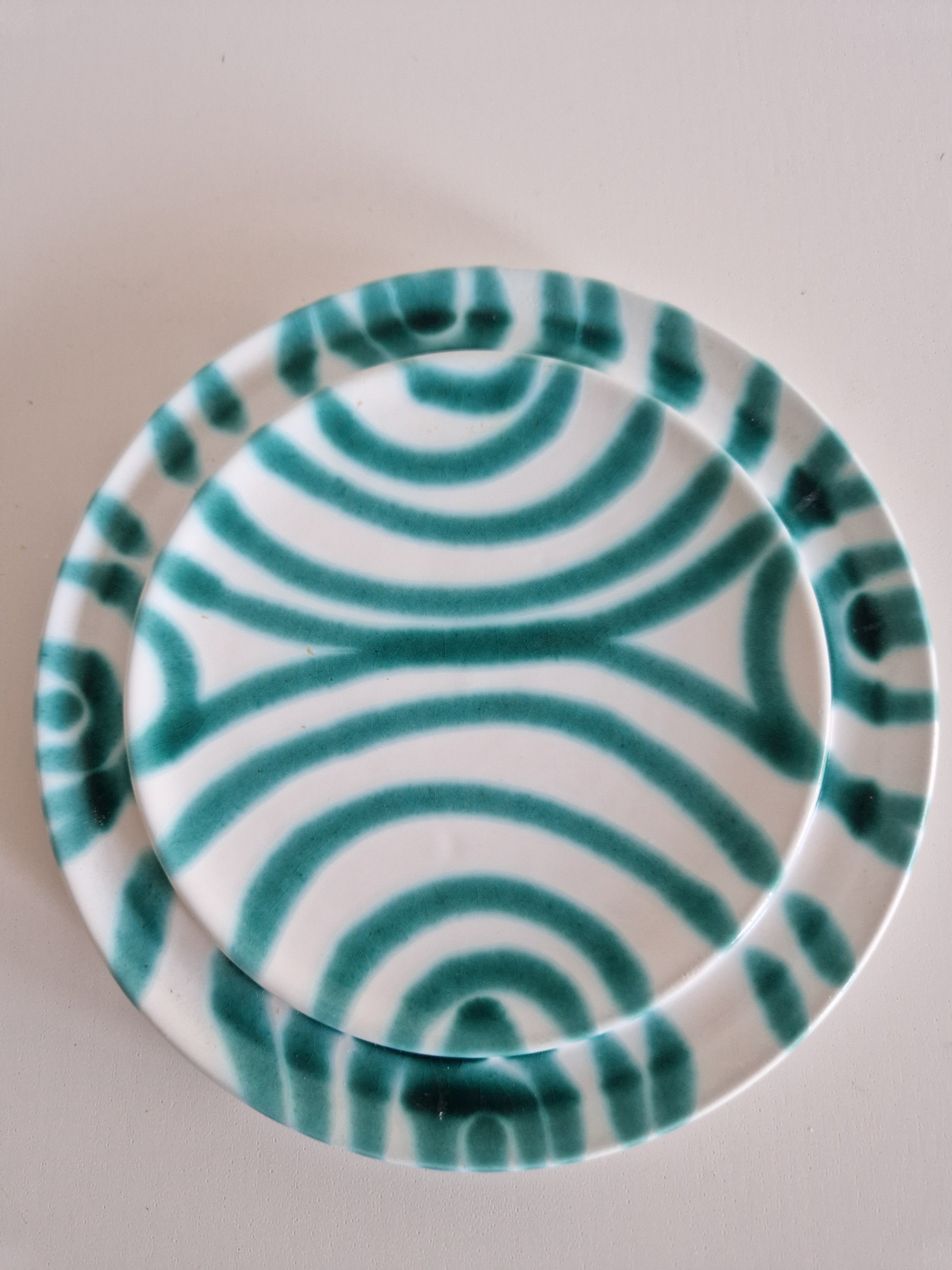 Vintage Gmundner Keramik Butter Dish | Austrian Folk Ceramics | Teal Landlinie Stripe Pattern, c. Mid-20th Century