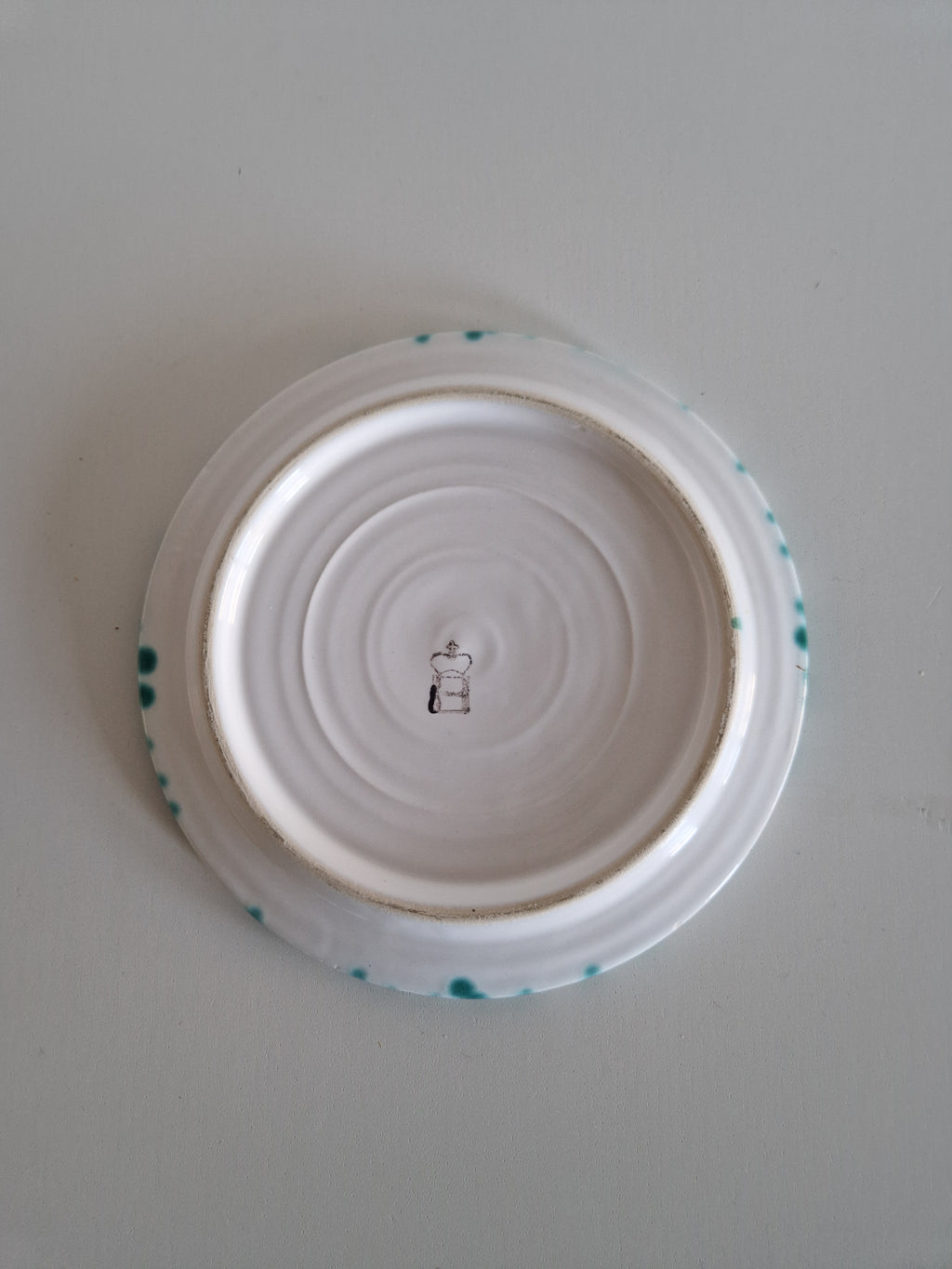 Vintage Gmundner Keramik Butter Dish | Austrian Folk Ceramics | Teal Landlinie Stripe Pattern, c. Mid-20th Century