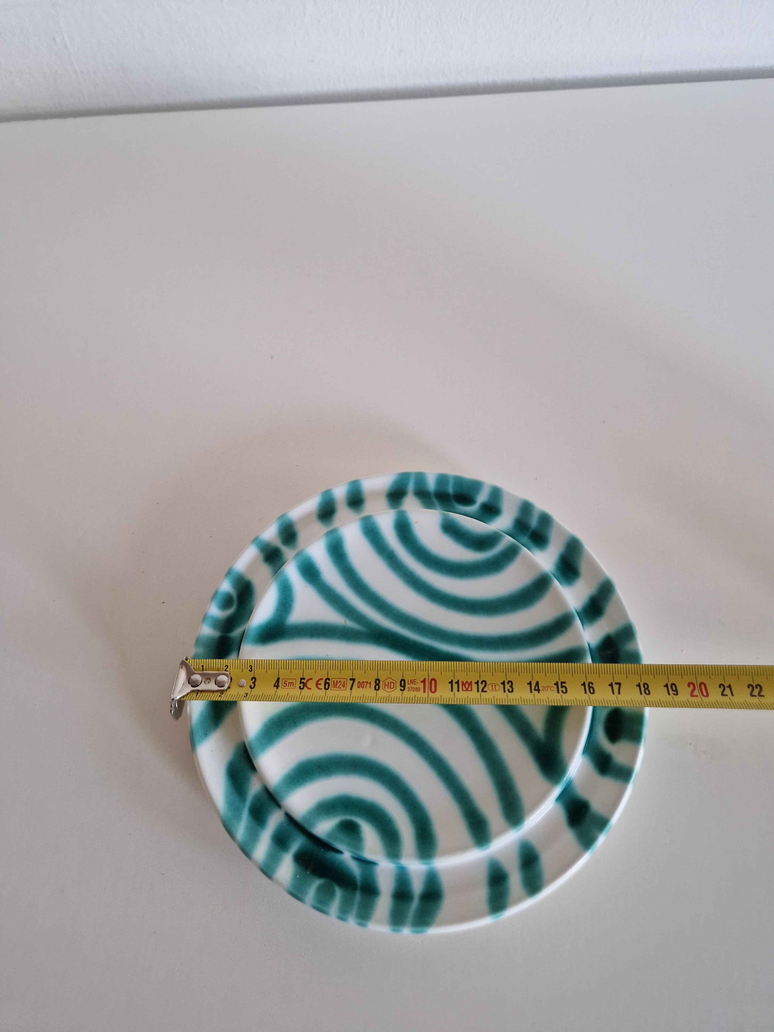 Vintage Gmundner Keramik Butter Dish | Austrian Folk Ceramics | Teal Landlinie Stripe Pattern, c. Mid-20th Century