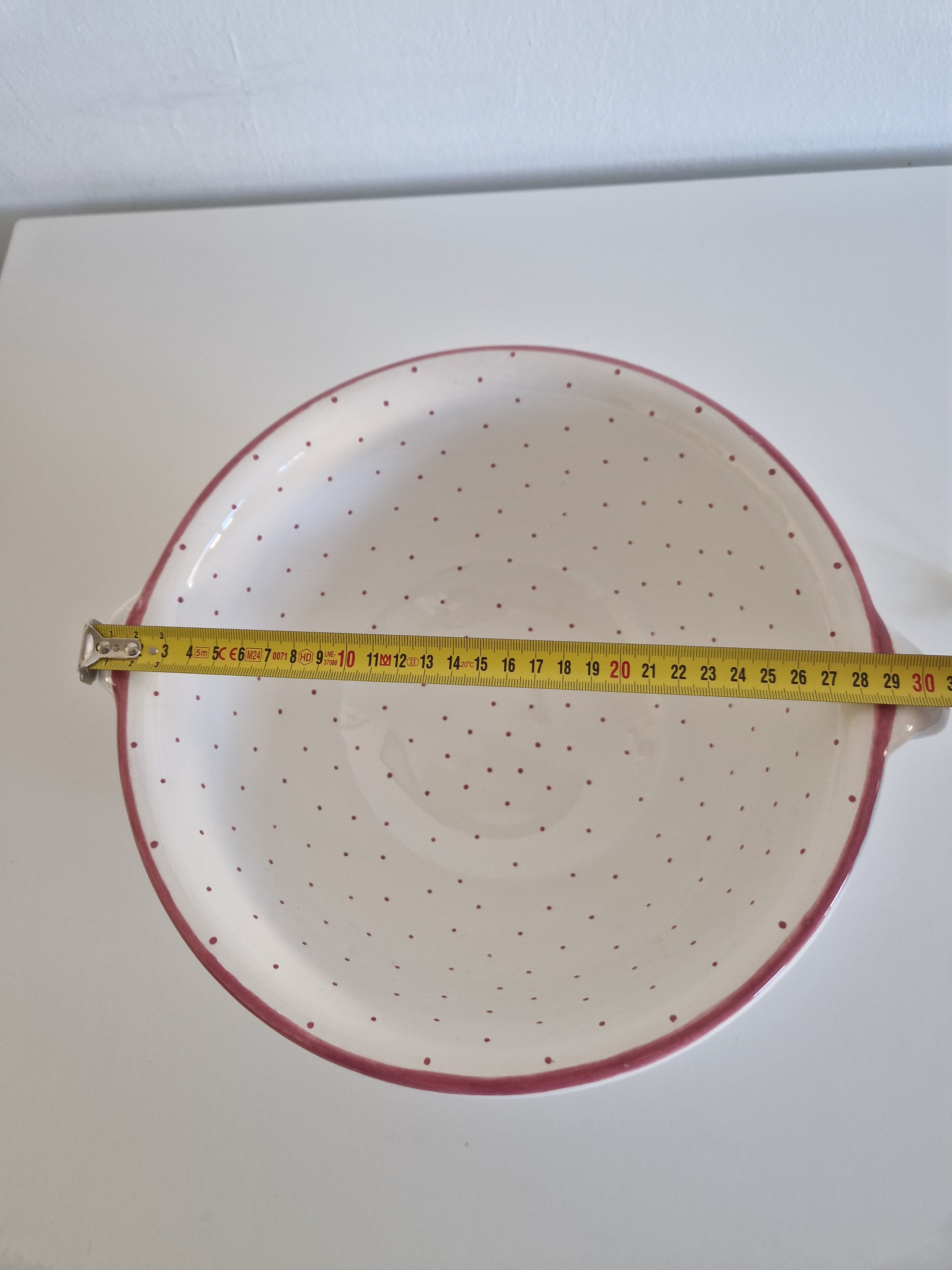 Vintage Gmundner Keramik Large Salad Bowl | Rotpunkte Red Dot Pattern | Lug Handles | c. Mid-20th Century