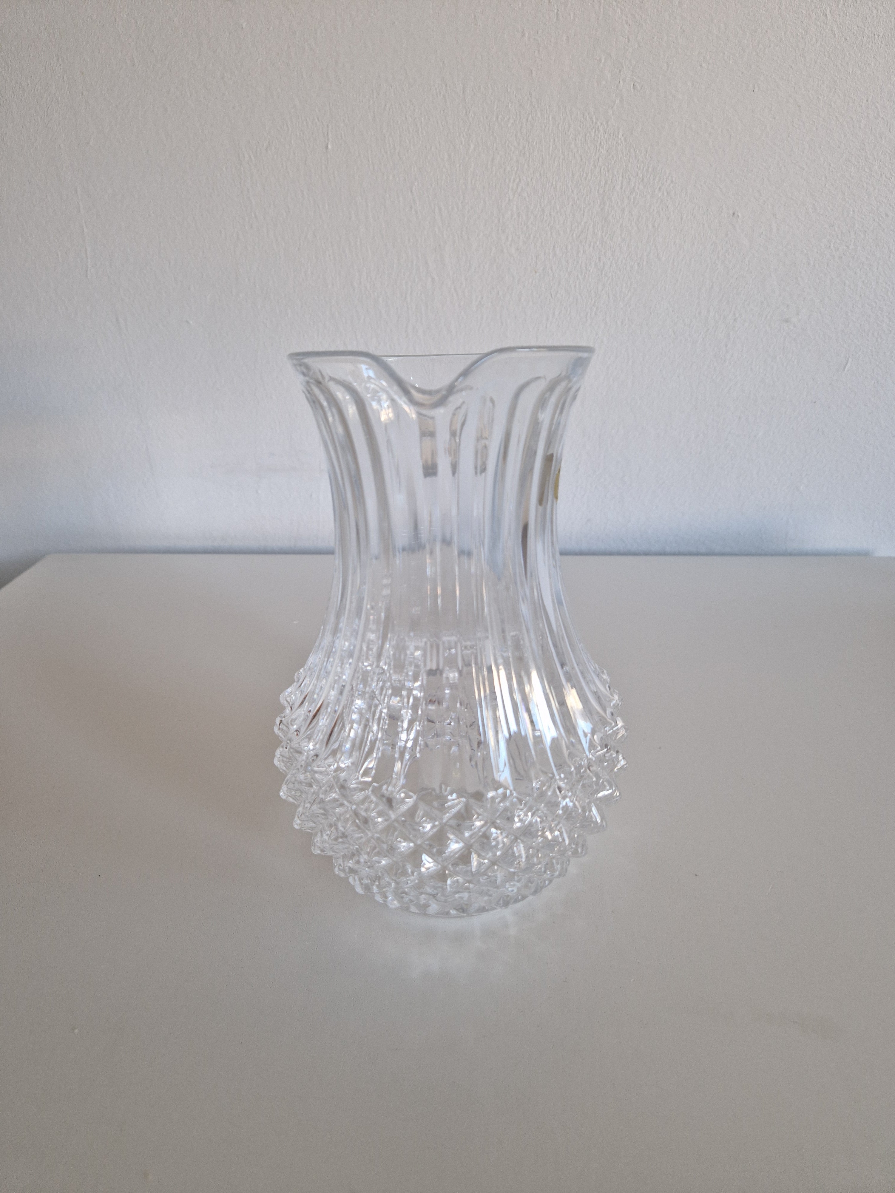 Vintage Cristal d'Arques Crystal Pitcher | Diamond Hobnail & Flute Cut | French Crystal Jug, c. Mid-Late 20th Century