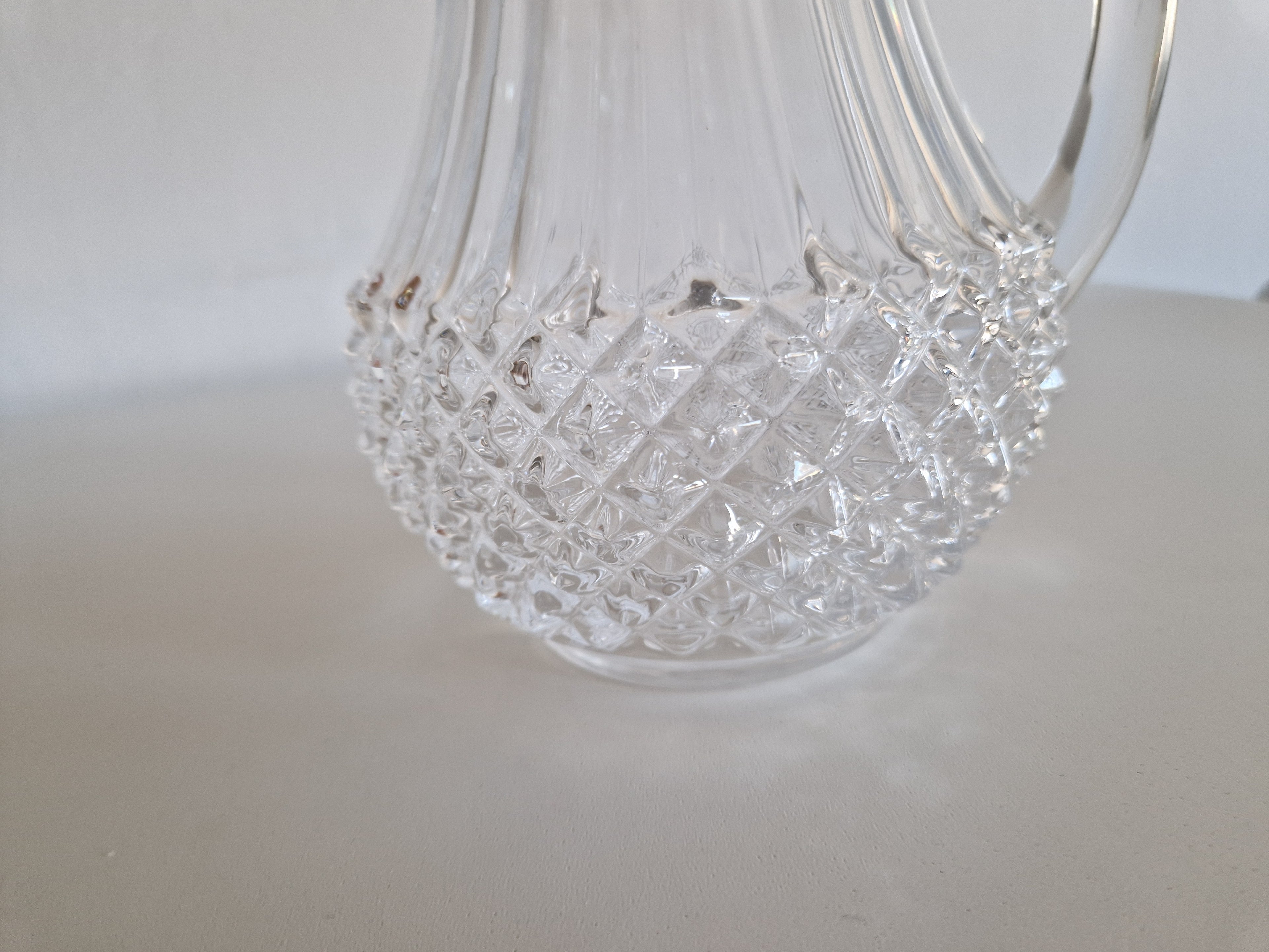 Vintage Cristal d'Arques Crystal Pitcher | Diamond Hobnail & Flute Cut | French Crystal Jug, c. Mid-Late 20th Century