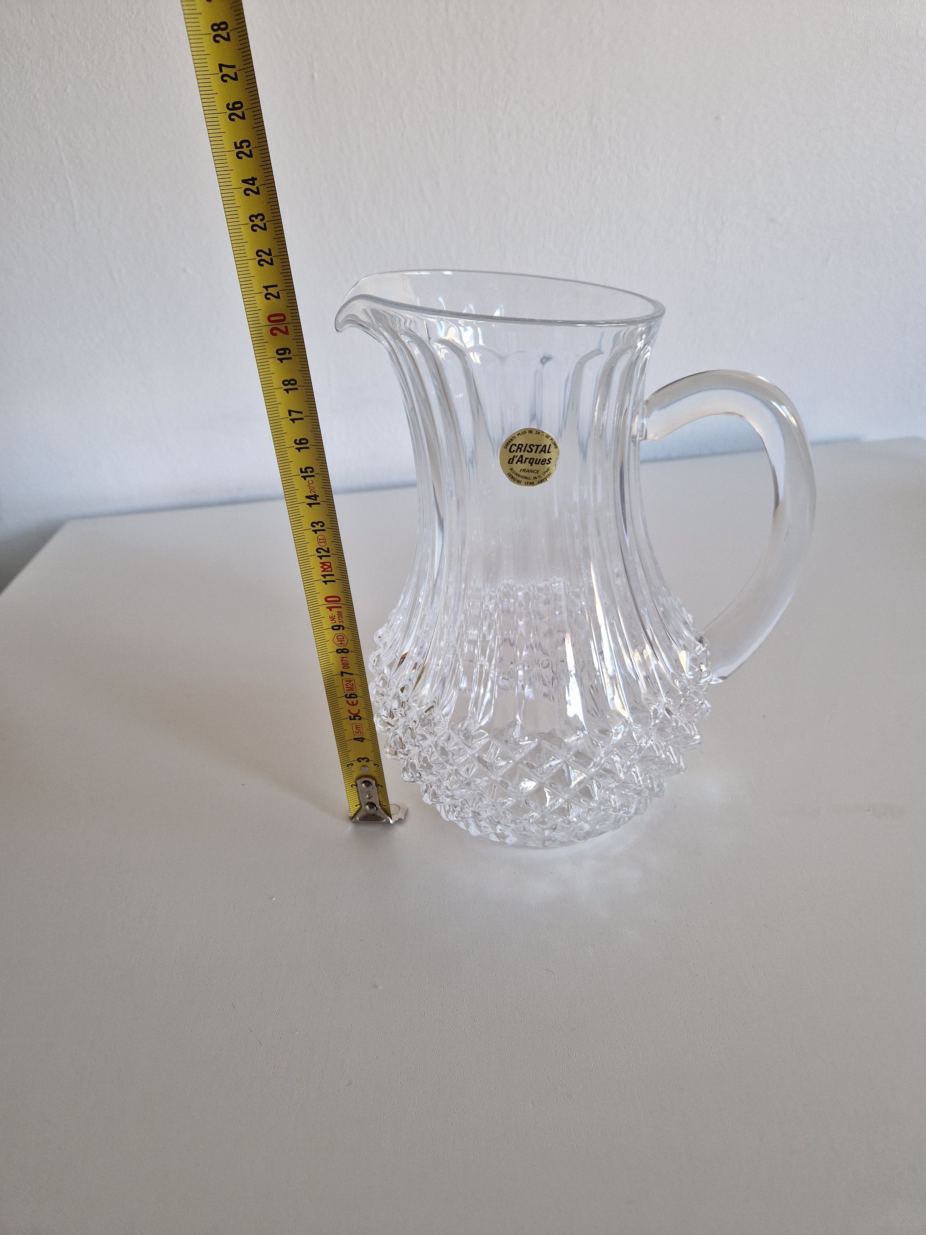 Vintage Cristal d'Arques Kristallkanne | Diamant-Noppen- & Rillenschliff | Französische Kristallkanne, ca. Mitte-Ende 20. Jahrhundert