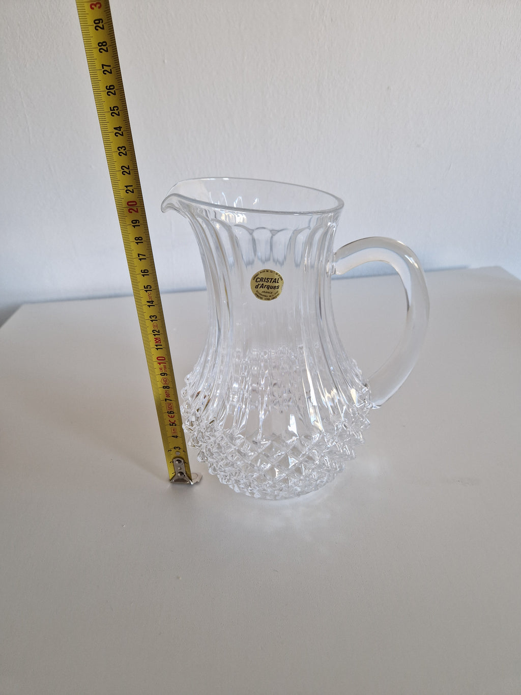 Vintage Cristal d'Arques Kristallkanne | Diamant-Noppen- & Rillenschliff | Französische Kristallkanne, ca. Mitte-Ende 20. Jahrhundert