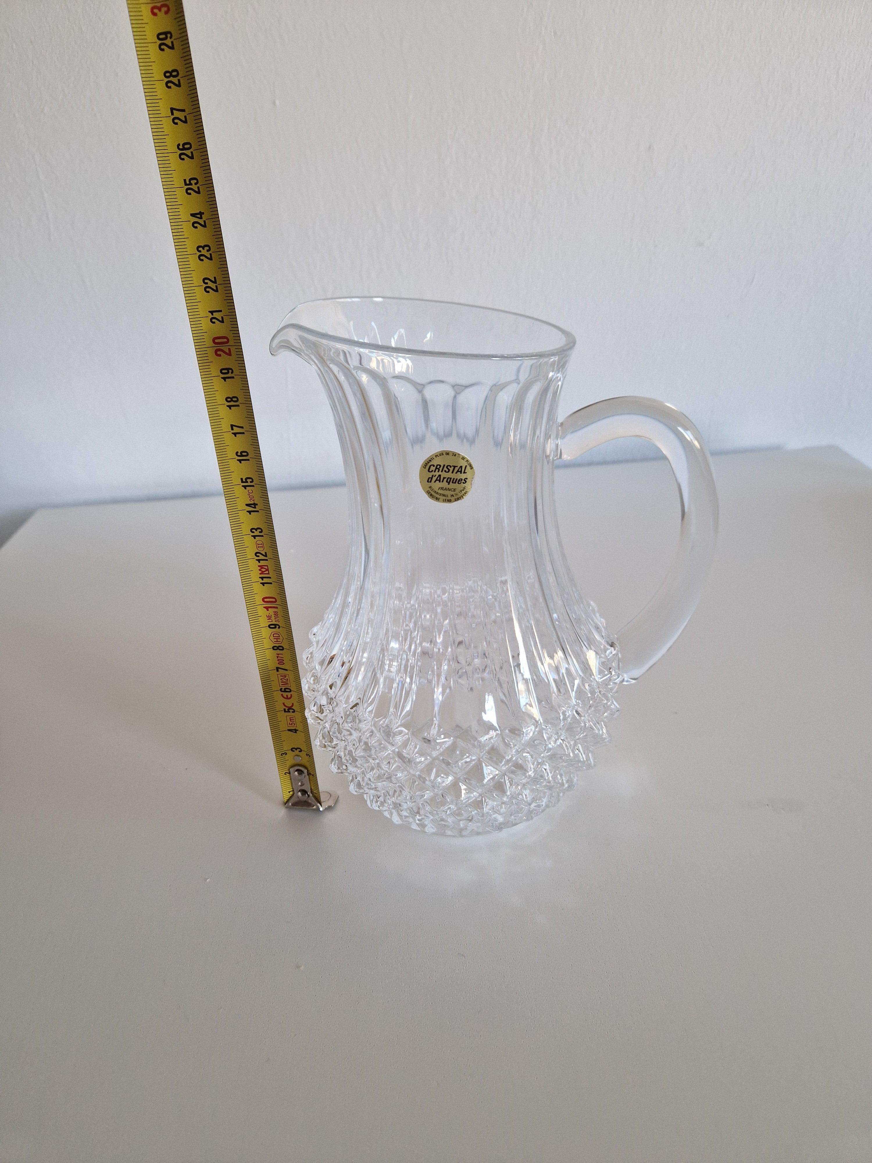 Vintage Cristal d'Arques Kristallkanne | Diamant-Noppen- & Rillenschliff | Französische Kristallkanne, ca. Mitte-Ende 20. Jahrhundert