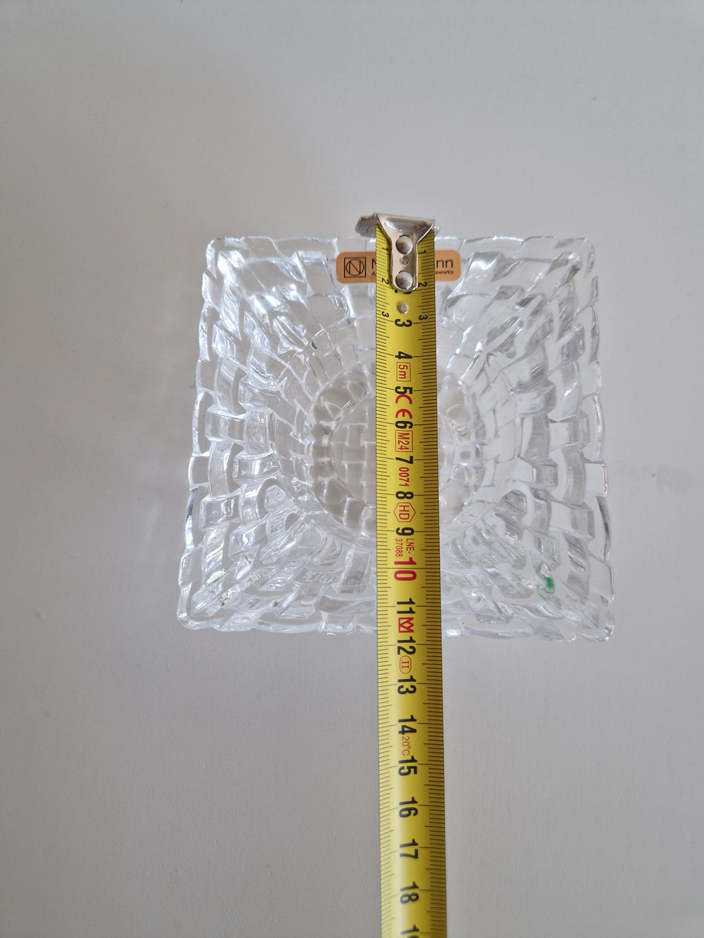 Bougeoir en cristal vintage Nachtmann | Photophore carré motif panier tressé | Verrerie Riedel, Allemagne, fin du XXe siècle