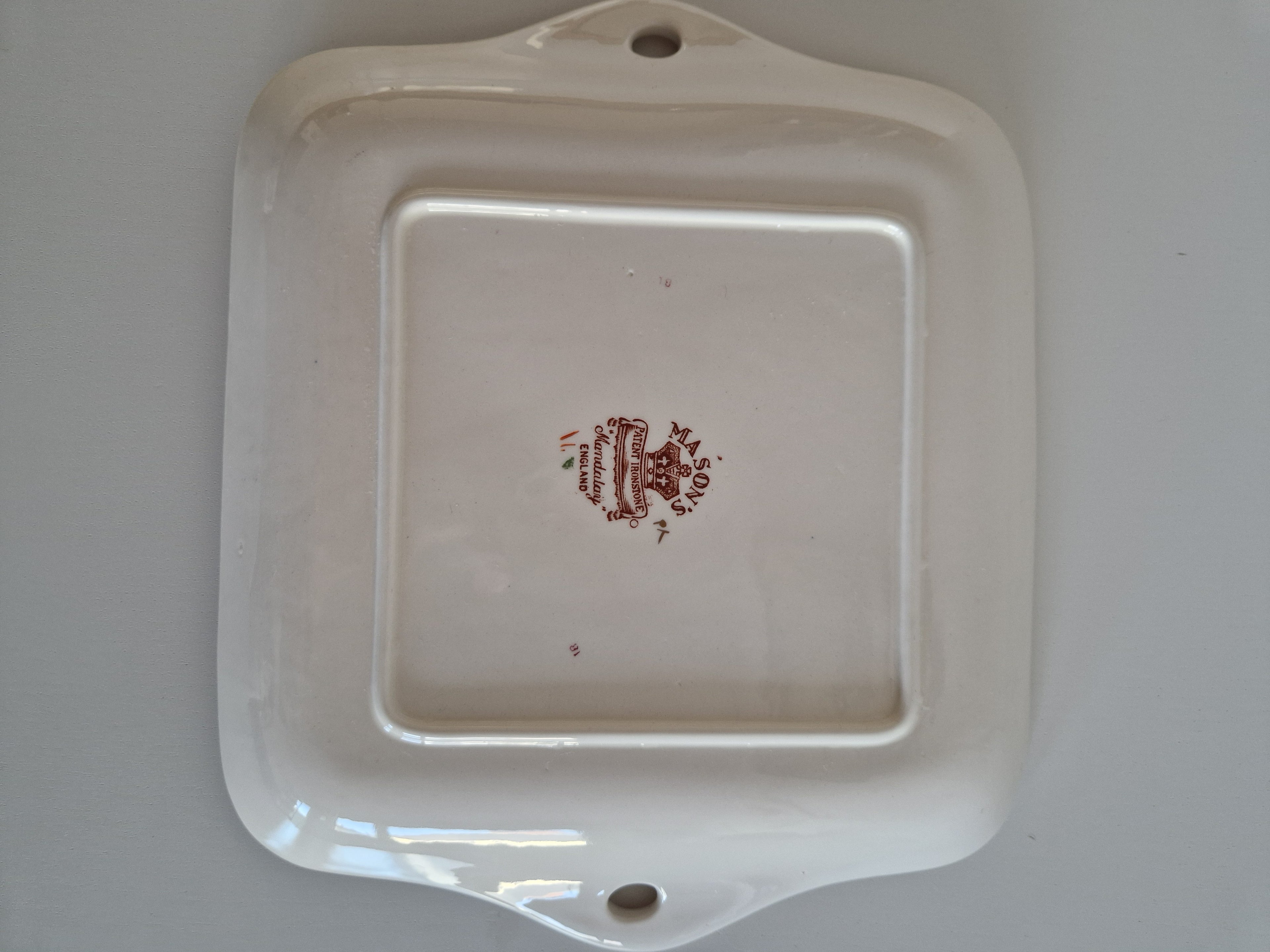 Mason's Patent Ironstone Mandalay backstamp on the reverse of the serving tray