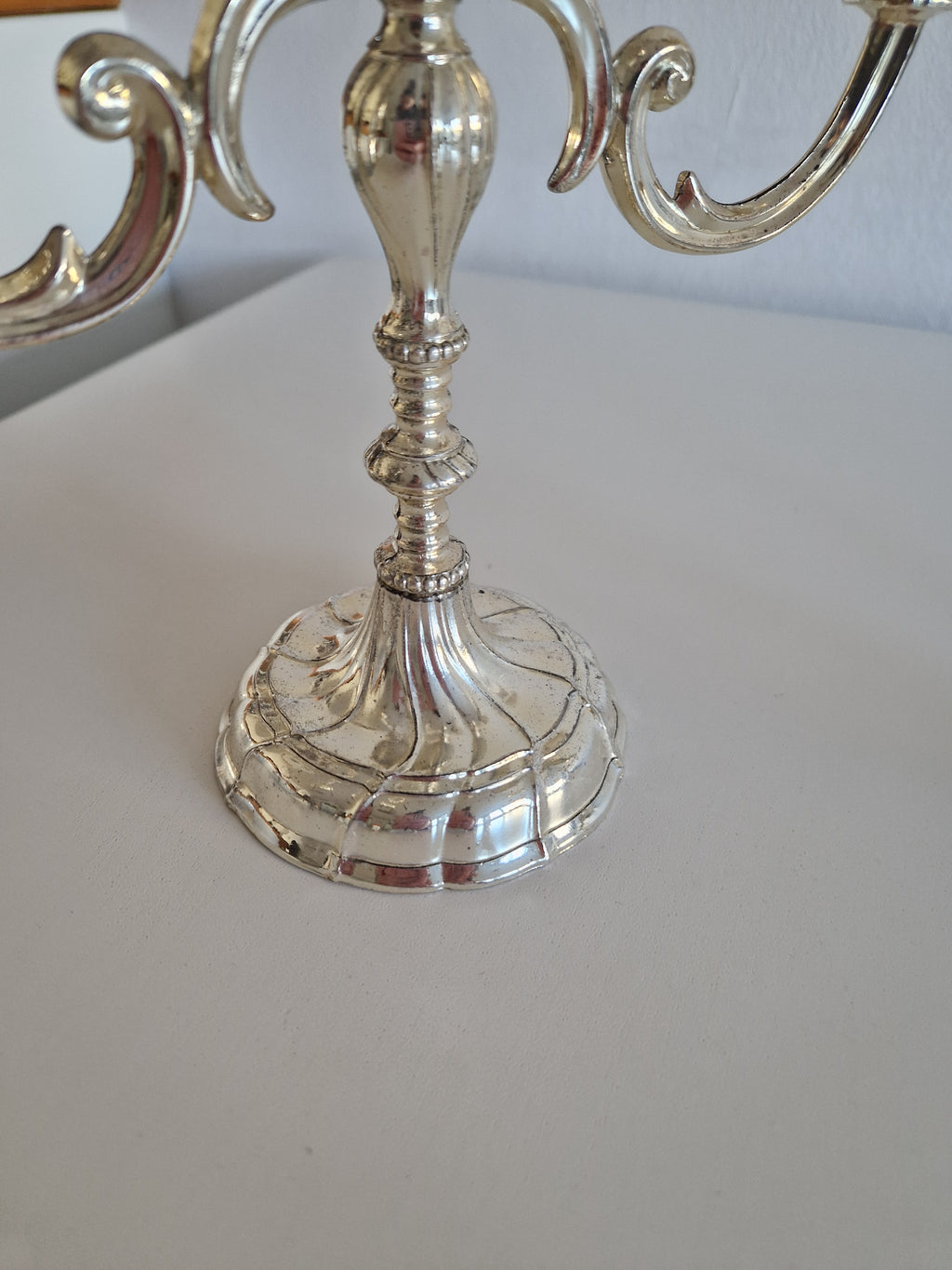 Matched Pair of Vintage Silver-Plated 3-Arm Candelabra – Baroque Style