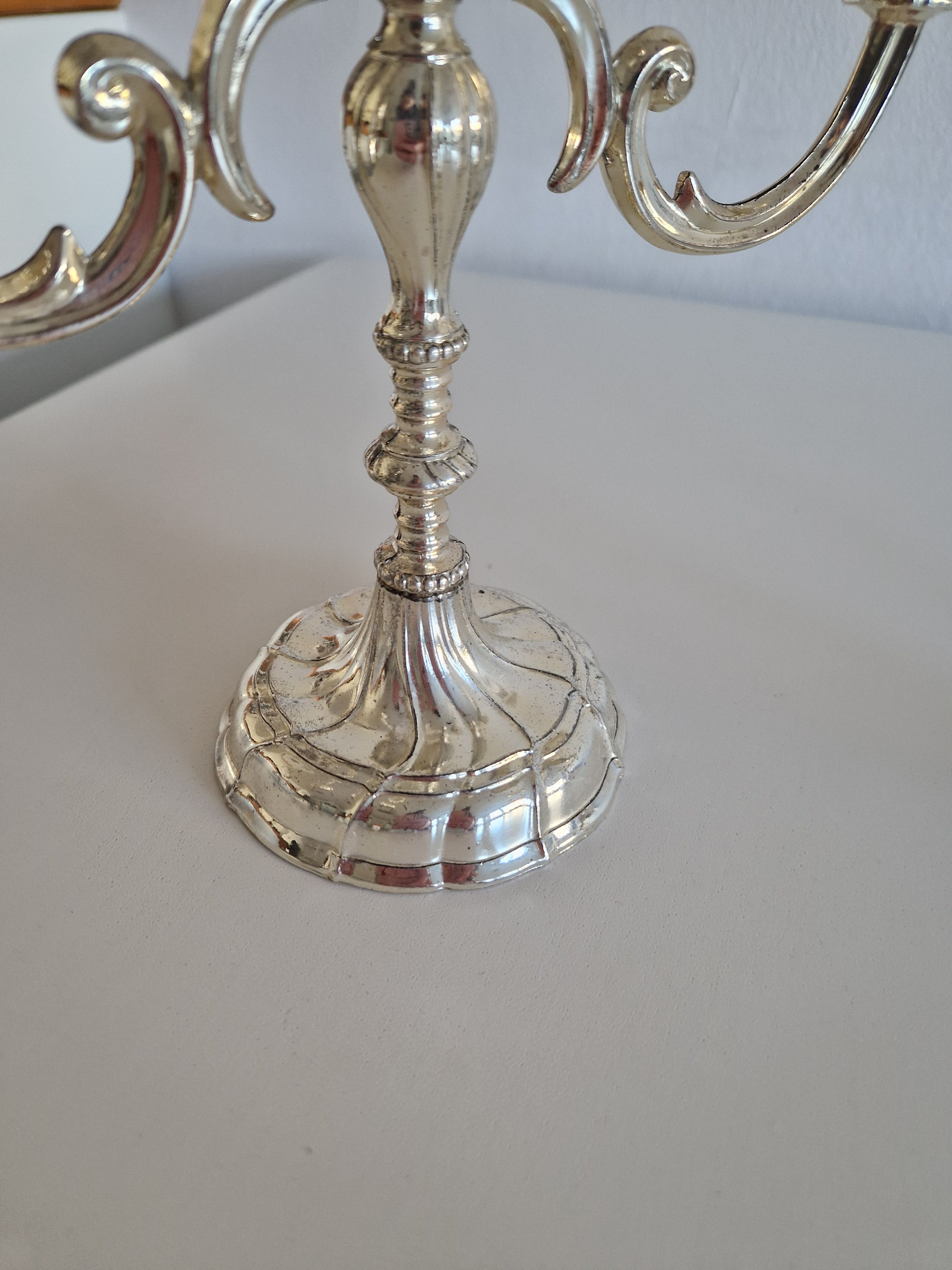 Matched Pair of Vintage Silver-Plated 3-Arm Candelabra – Baroque Style