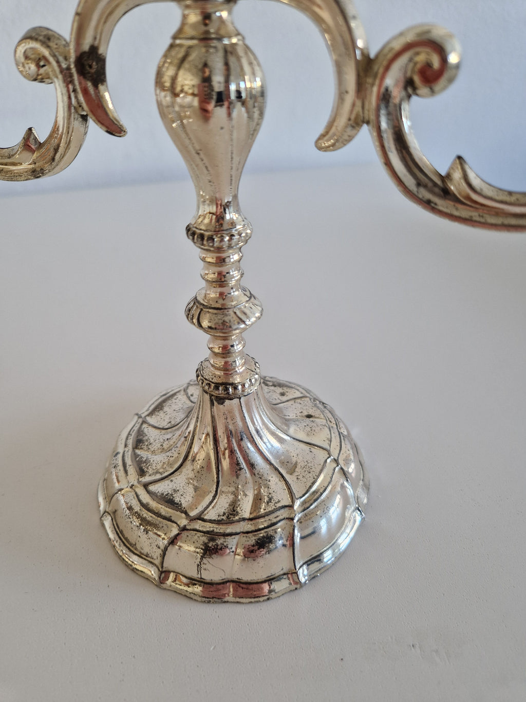 Matched Pair of Vintage Silver-Plated 3-Arm Candelabra – Baroque Style