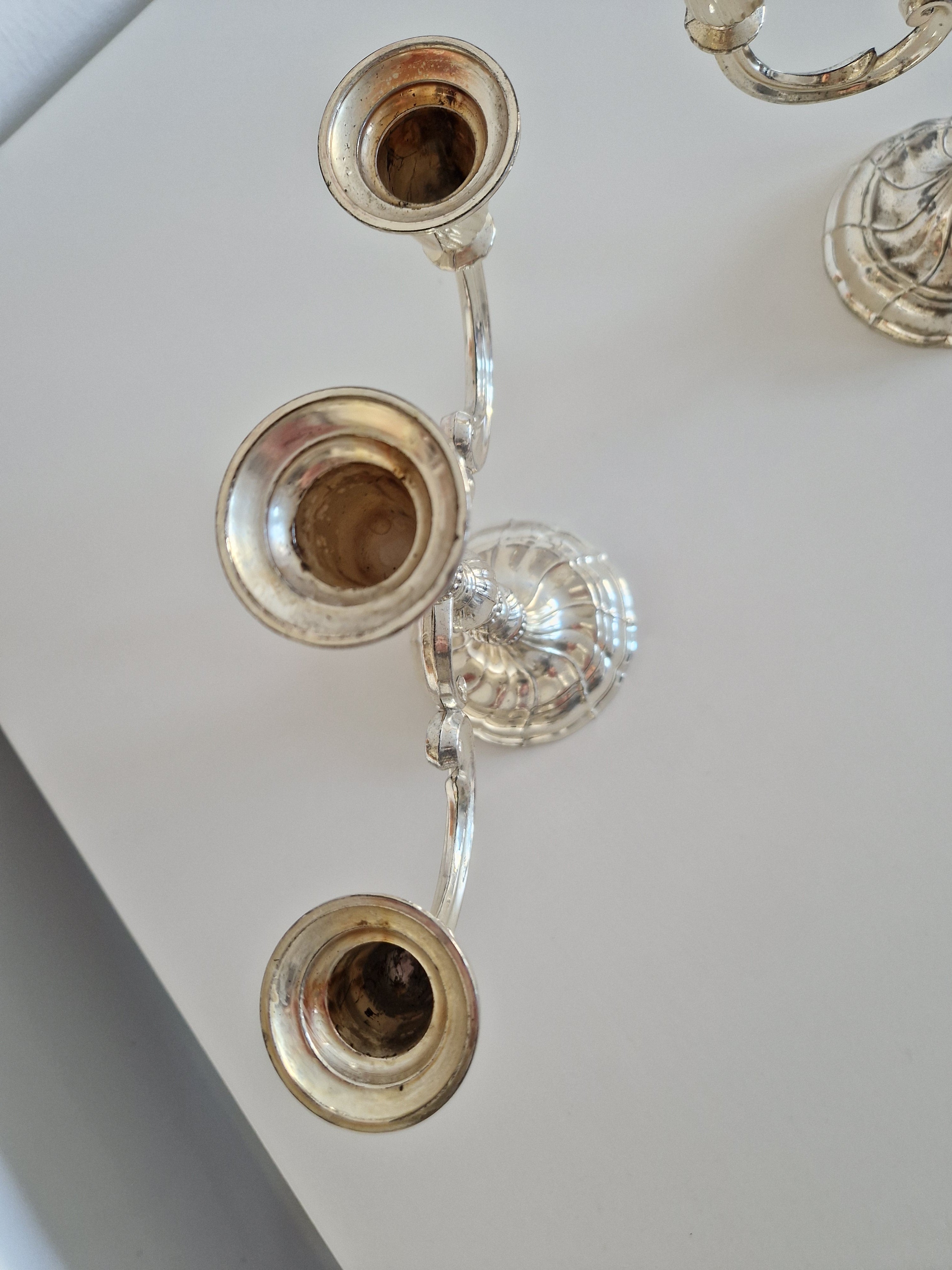 Matched Pair of Vintage Silver-Plated 3-Arm Candelabra – Baroque Style