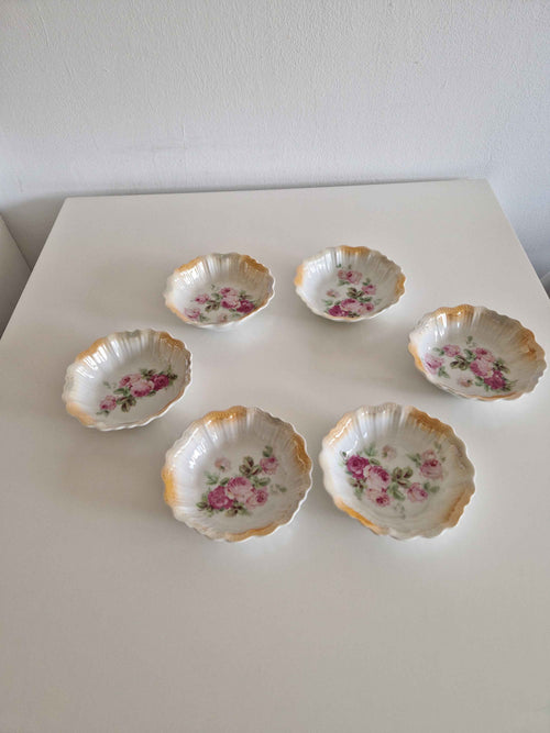 Antique Porcelain Bowls Set of 6 – Timeless Elegance with Hand-Painted Pink Roses