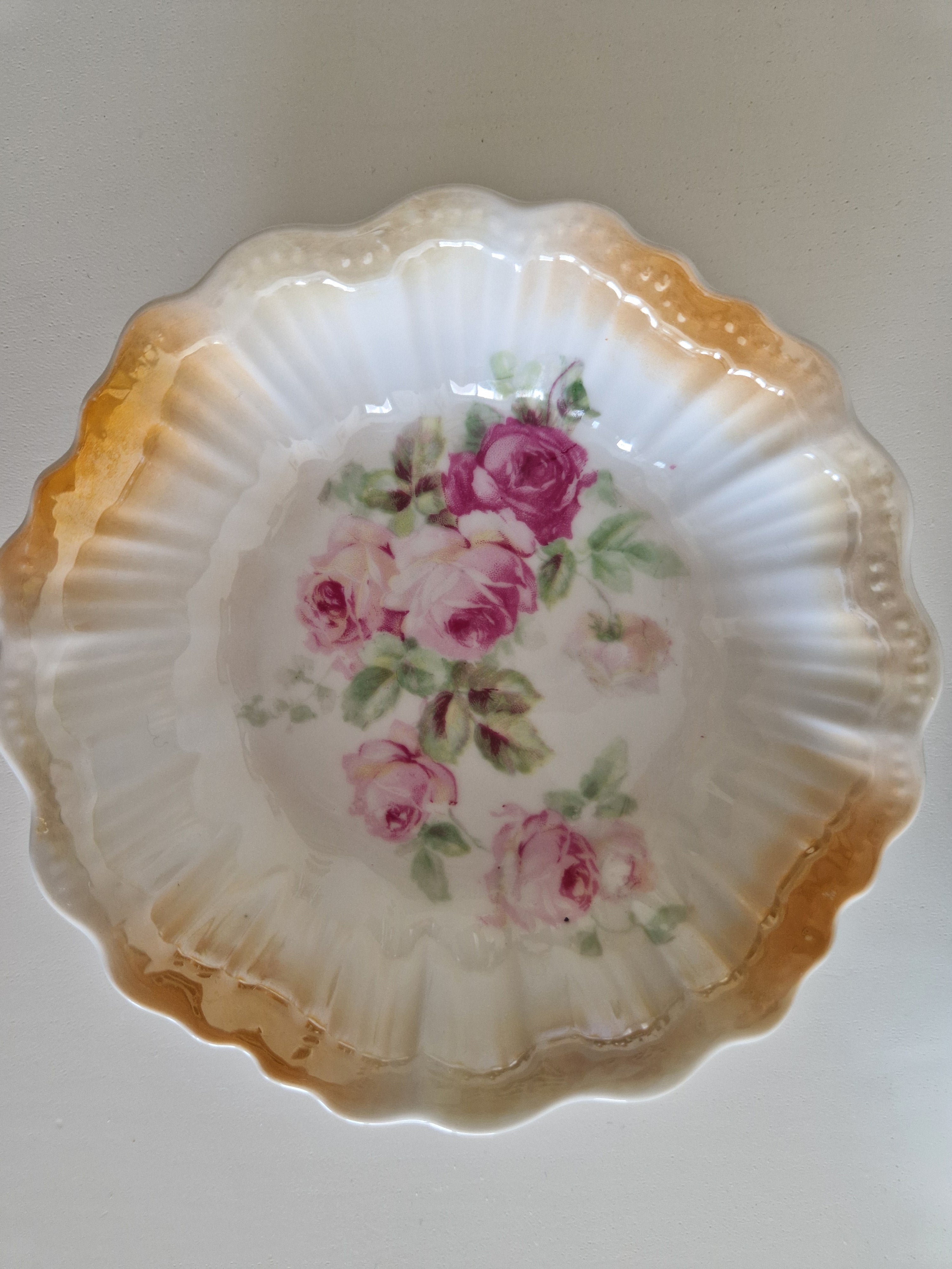 Set of 6 Antique Bohemian Porcelain Bowls – Victoria Austria, Pink Roses