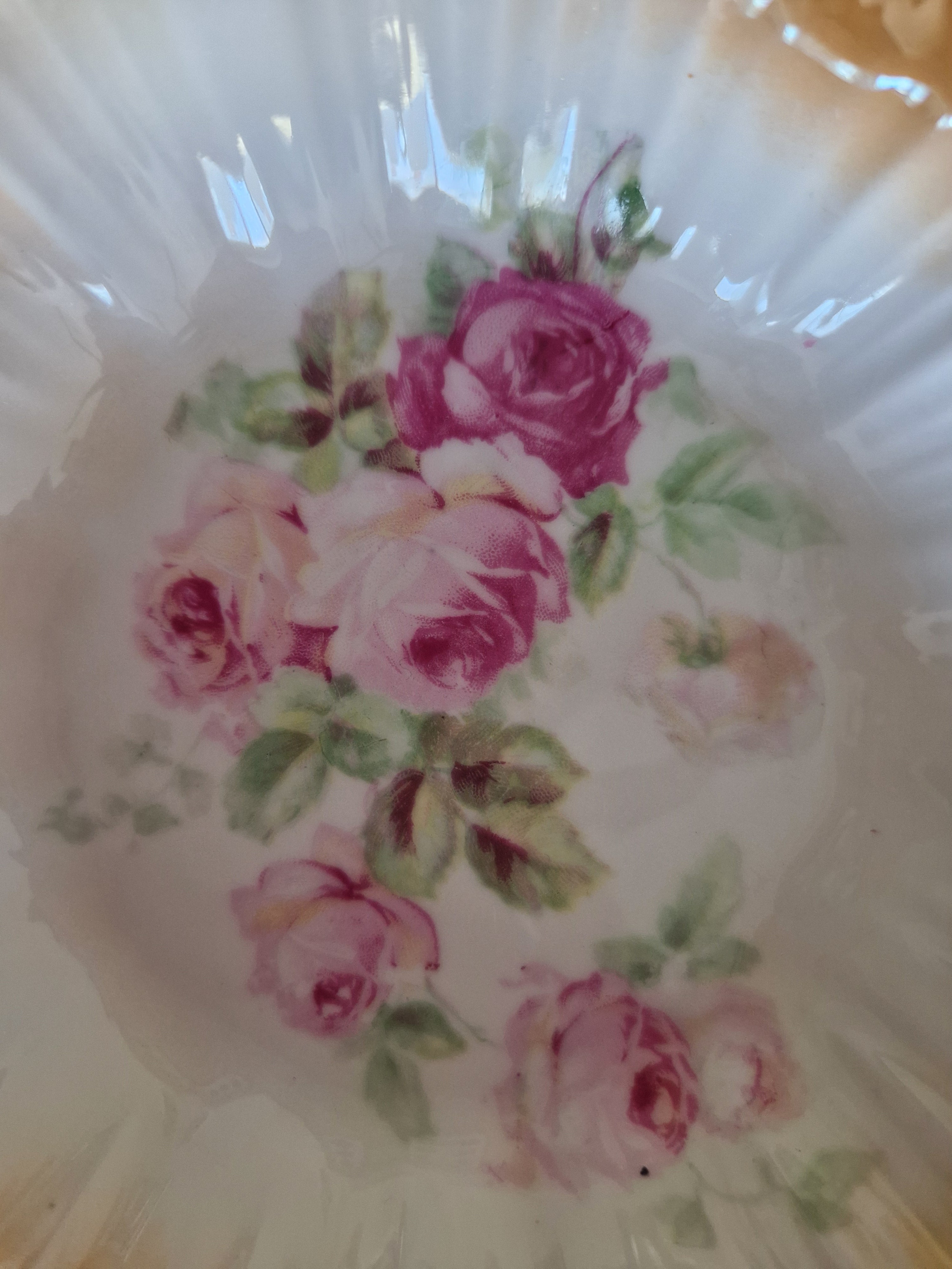 Set of 6 Antique Bohemian Porcelain Bowls – Victoria Austria, Pink Roses