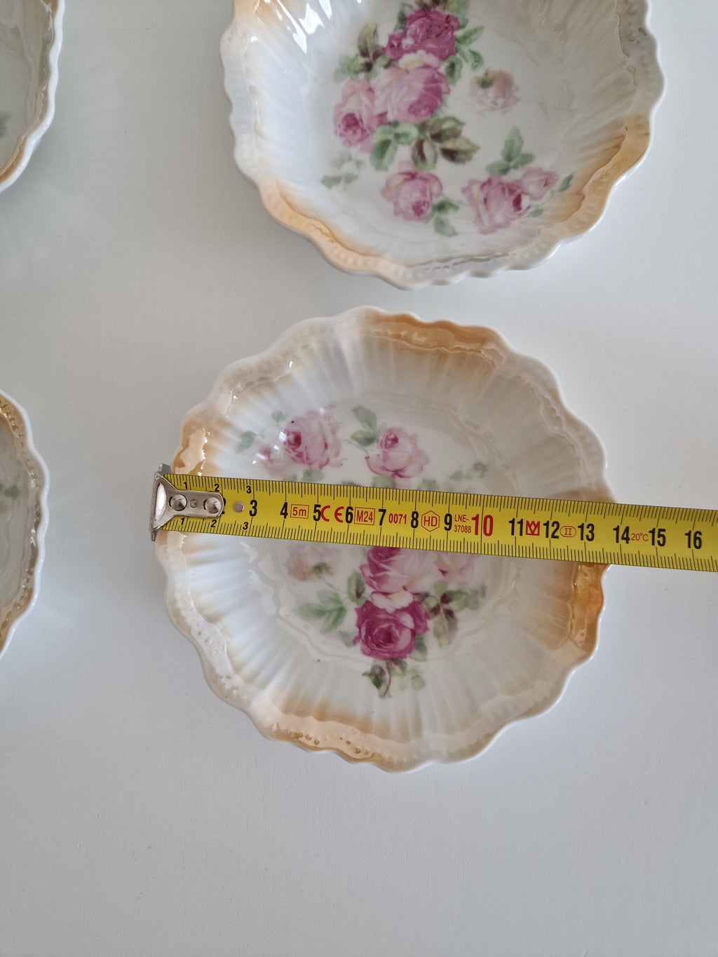 Set of 6 Antique Bohemian Porcelain Bowls – Victoria Austria, Pink Roses