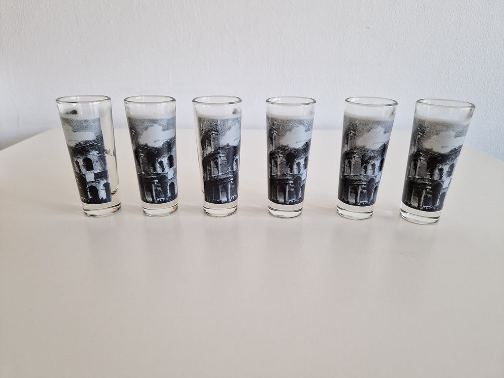 Lot de 6 verres à shot vintage Roma — Imprimé Colisée, Cerve Italie