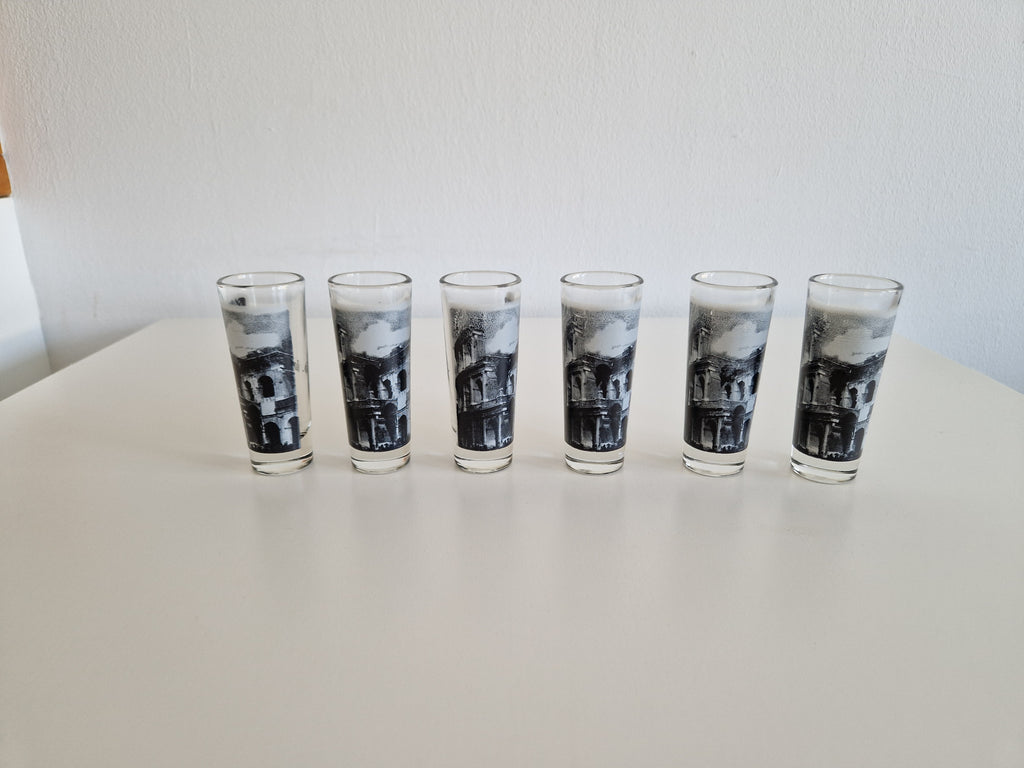 Lot de 6 verres à shot vintage Roma — Imprimé Colisée, Cerve Italie