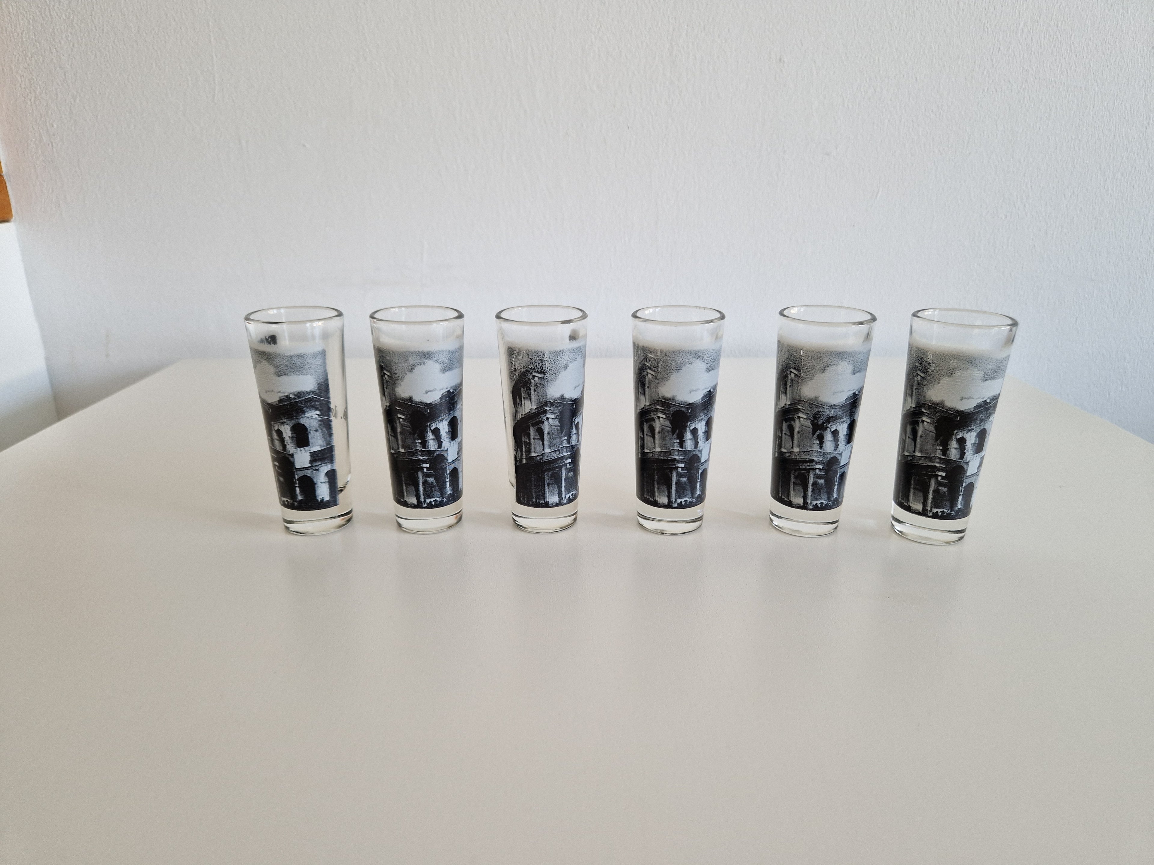 Set of 6 Vintage Roma Shot Glasses — Colosseum Print, Cerve Italy
