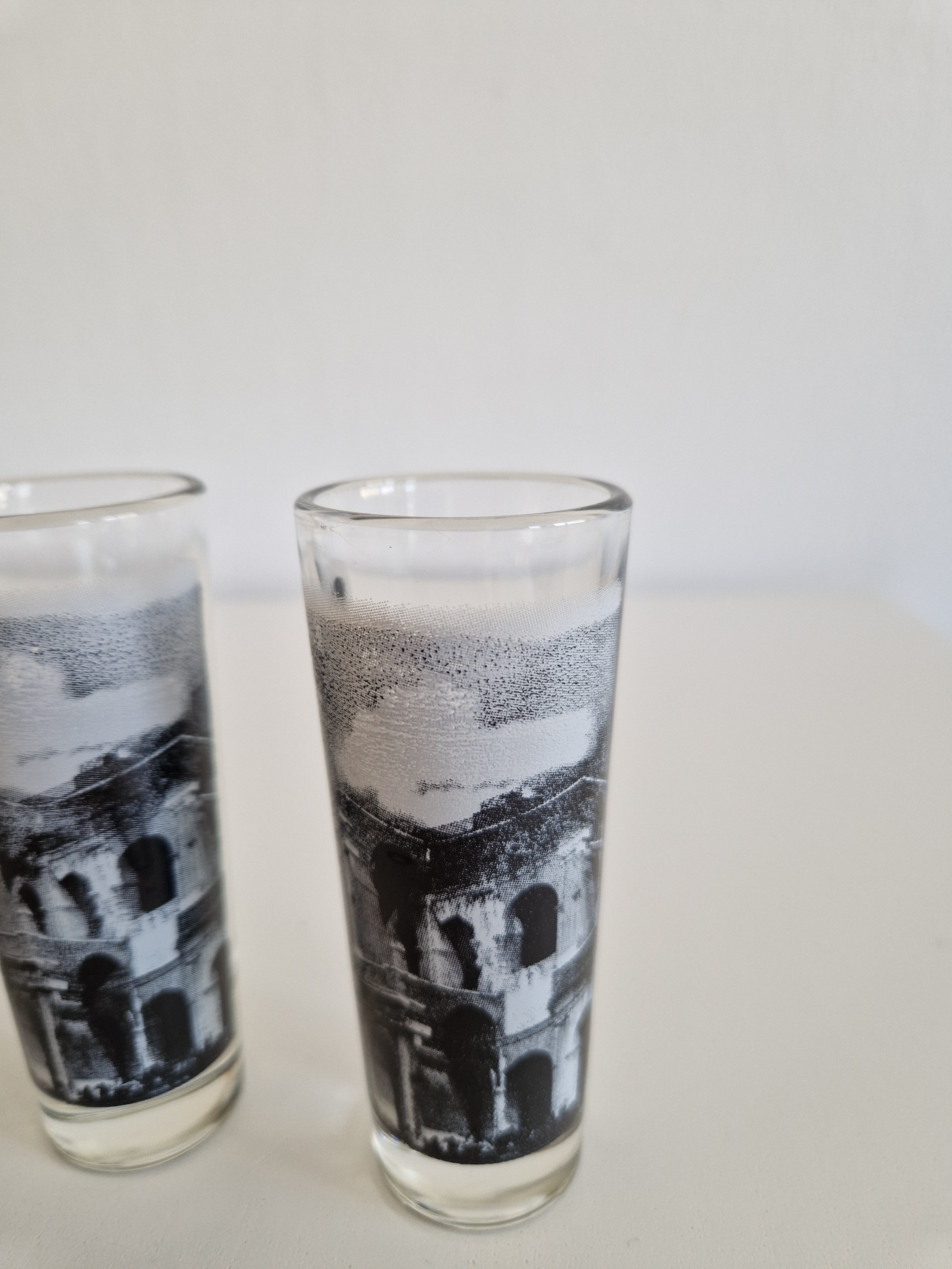 Set of 6 Vintage Roma Shot Glasses — Colosseum Print, Cerve Italy