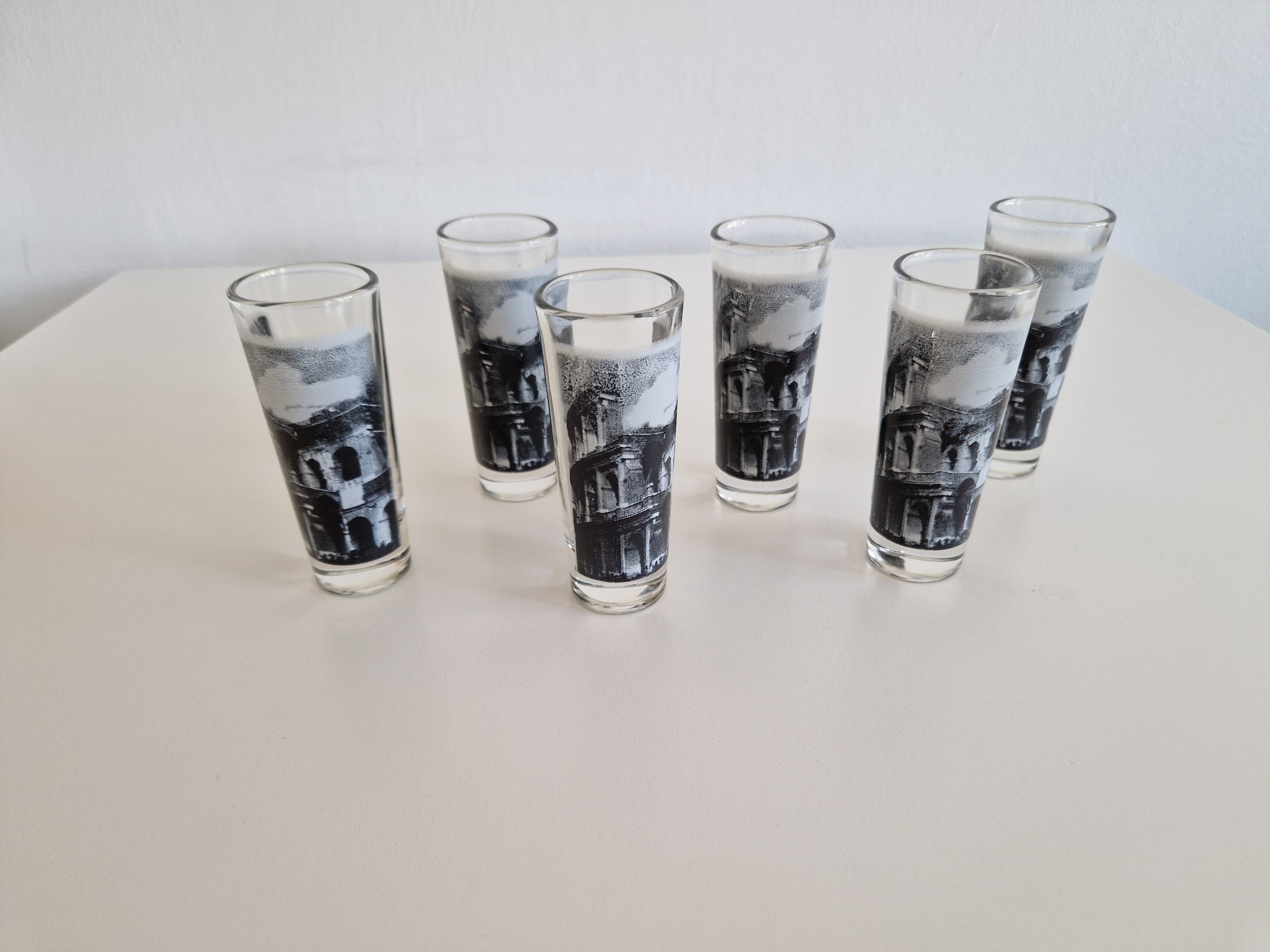 Set of 6 Vintage Roma Shot Glasses — Colosseum Print, Cerve Italy