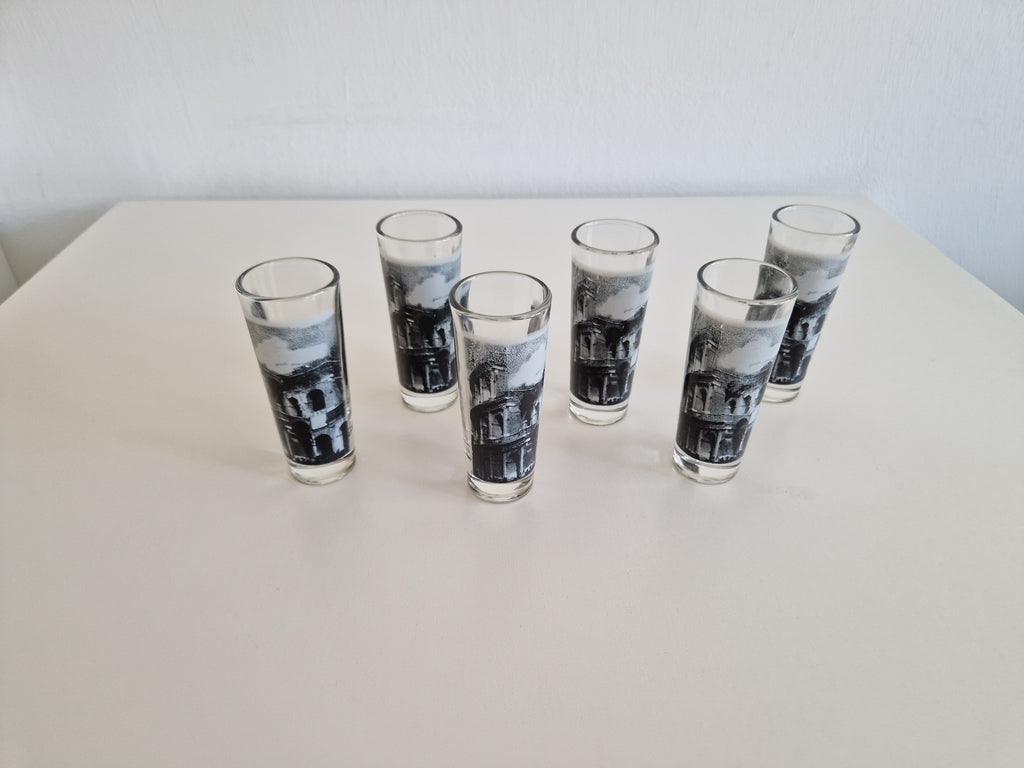 Lot de 6 verres à shot vintage Roma — Imprimé Colisée, Cerve Italie