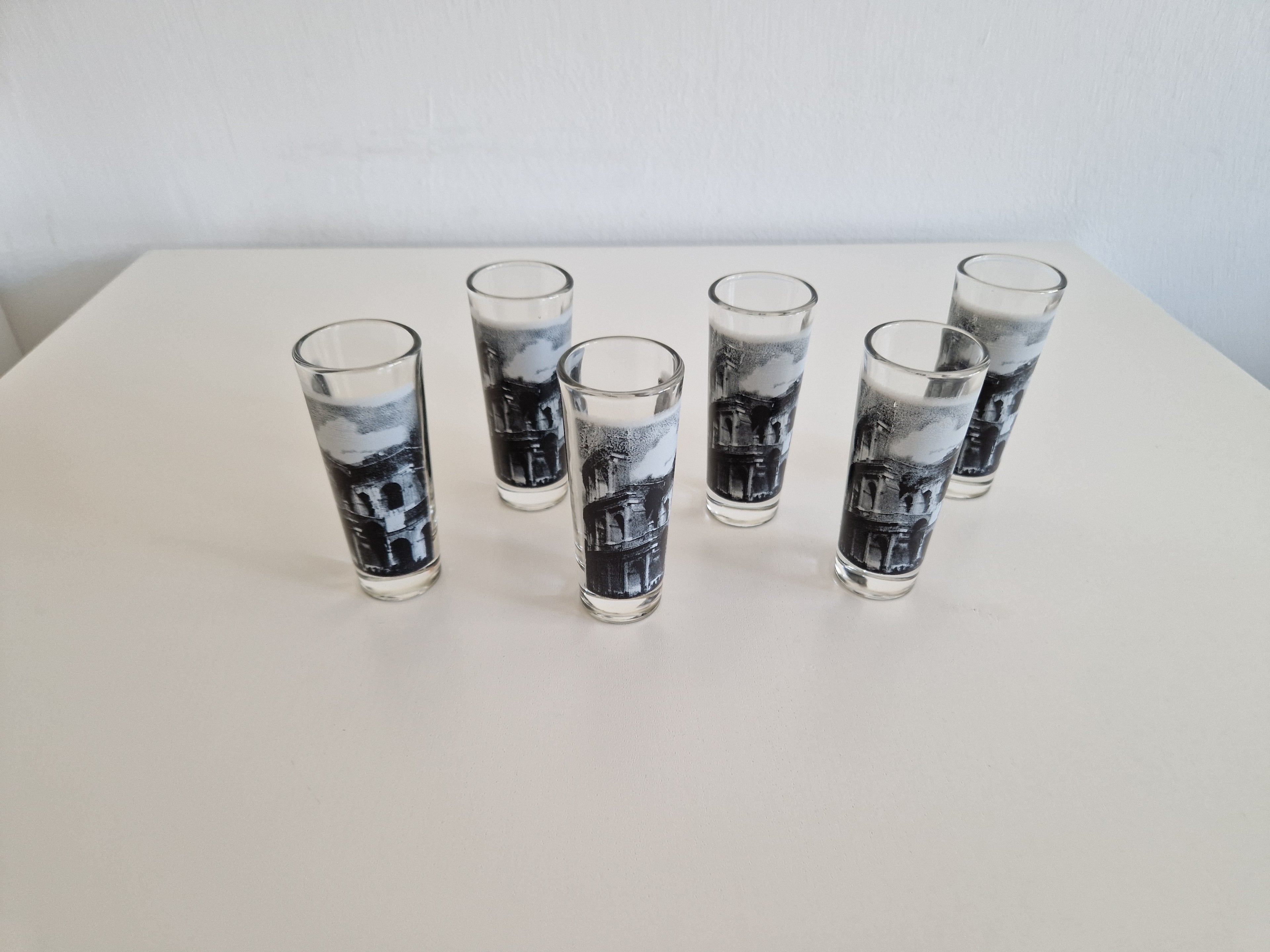 Lot de 6 verres à shot vintage Roma — Imprimé Colisée, Cerve Italie