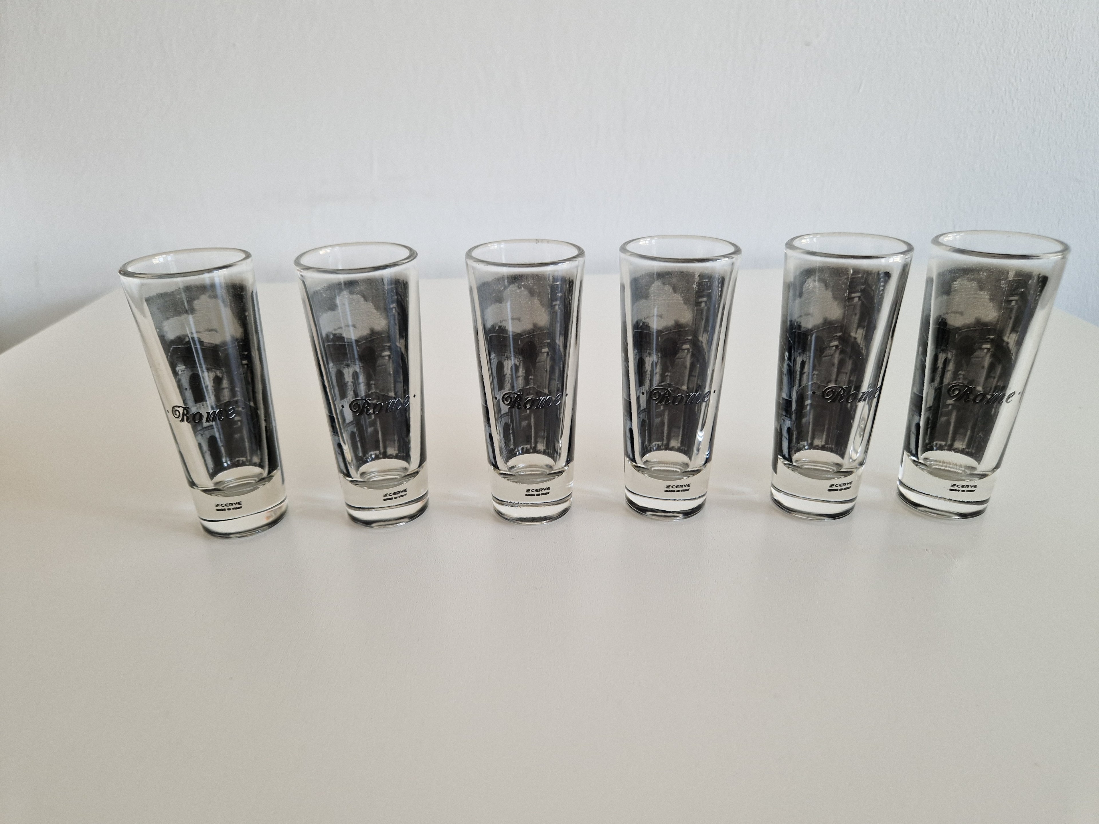Lot de 6 verres à shot vintage Roma — Imprimé Colisée, Cerve Italie