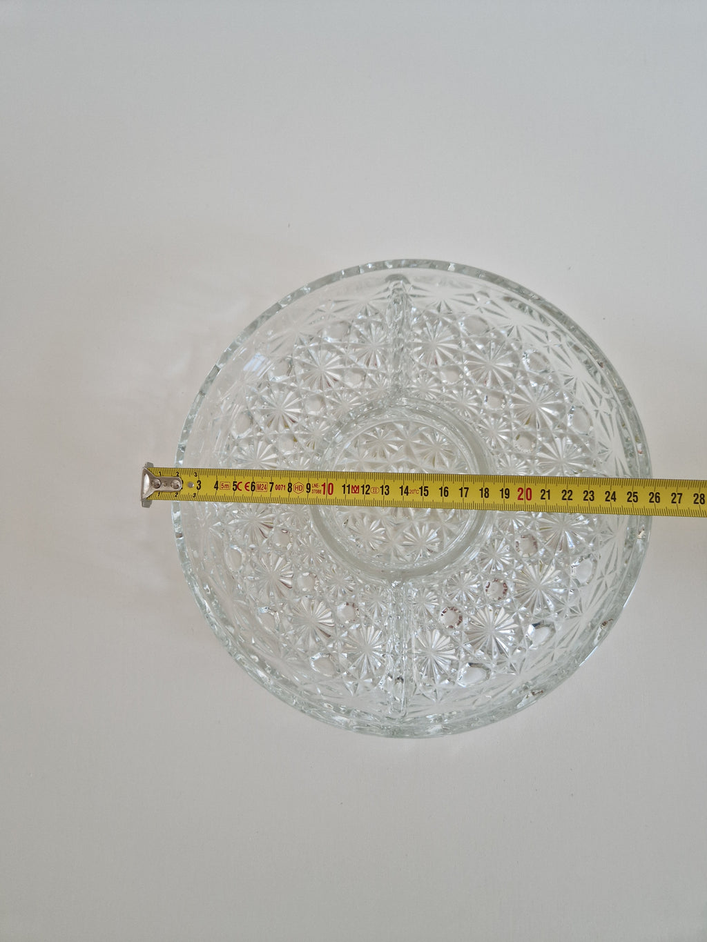 Plat de service divisé en verre pressé vintage — Motif étoile et flocon de neige, Plateau à hors-d'œuvre à 4 sections