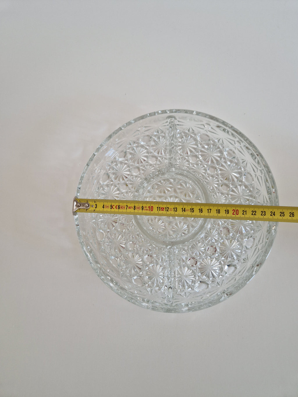 Plat de service divisé en verre pressé vintage — Motif étoile et flocon de neige, Plateau à hors-d'œuvre à 4 sections