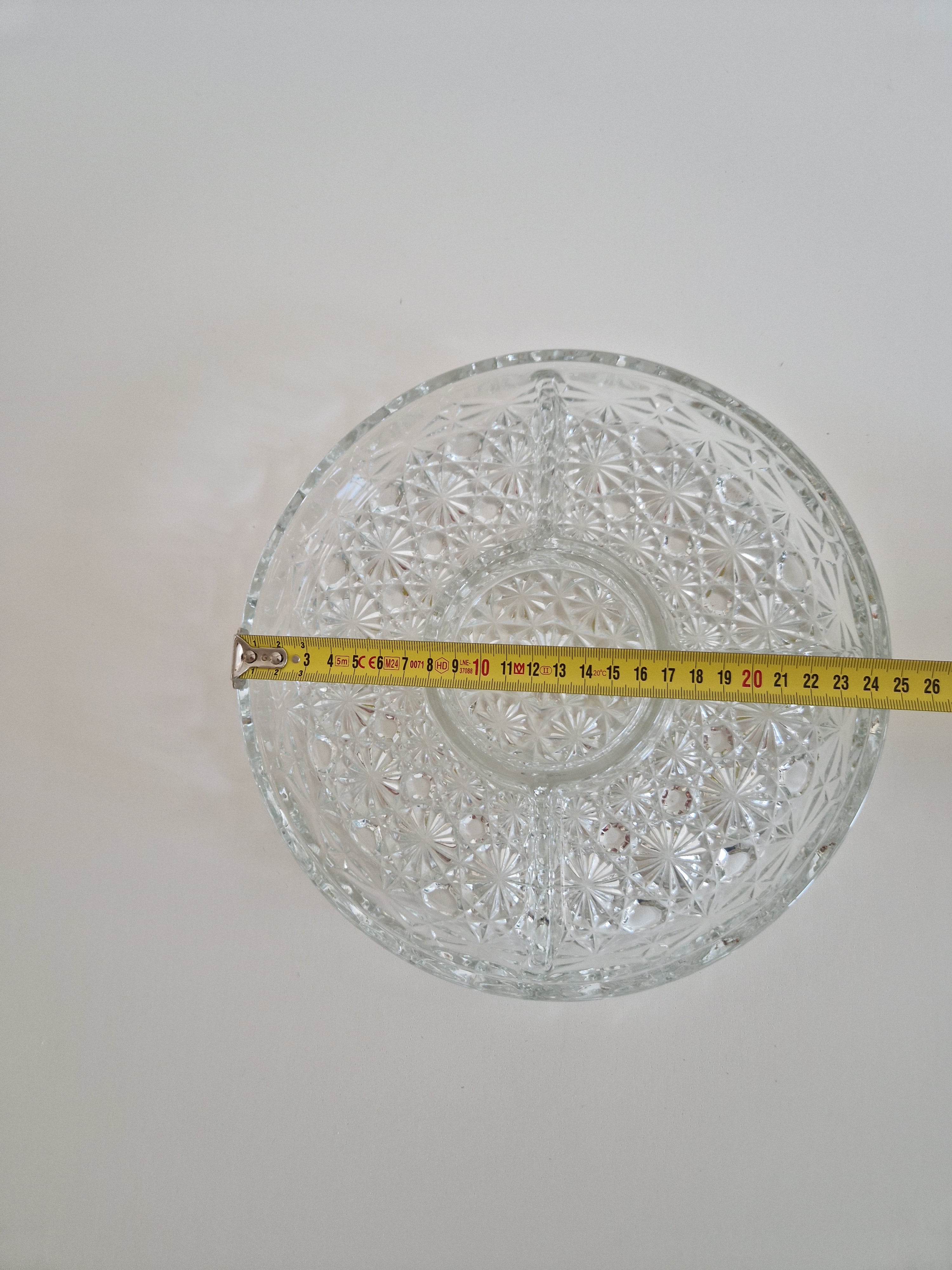 Plat de service divisé en verre pressé vintage — Motif étoile et flocon de neige, Plateau à hors-d'œuvre à 4 sections