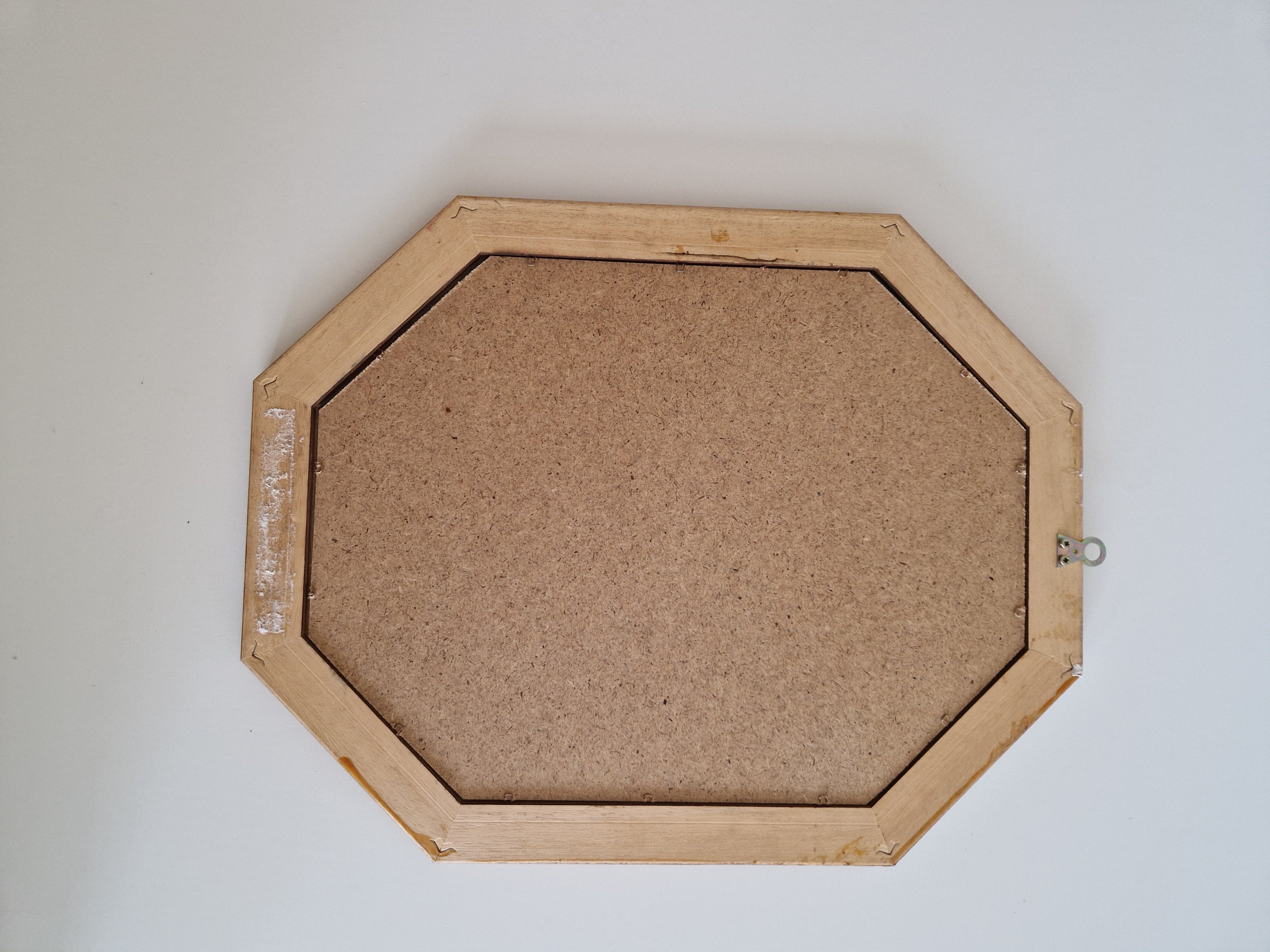Vintage Octagonal Wall Mirror – Walnut Wood Frame, Double-Stepped Profile