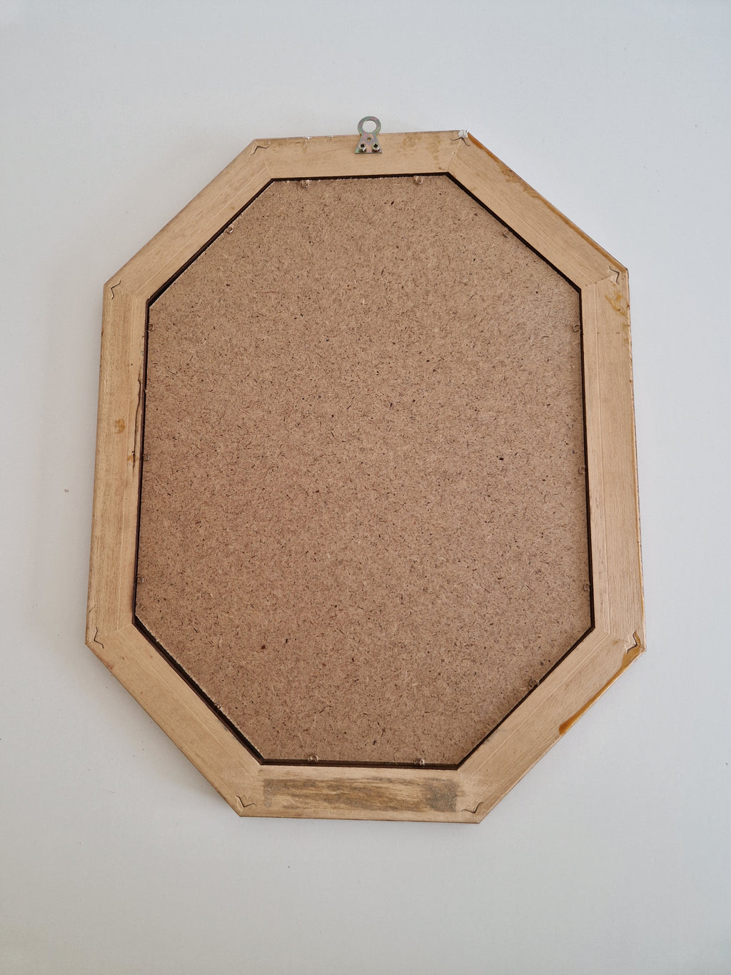 Vintage Octagonal Wall Mirror – Walnut Wood Frame, Double-Stepped Profile