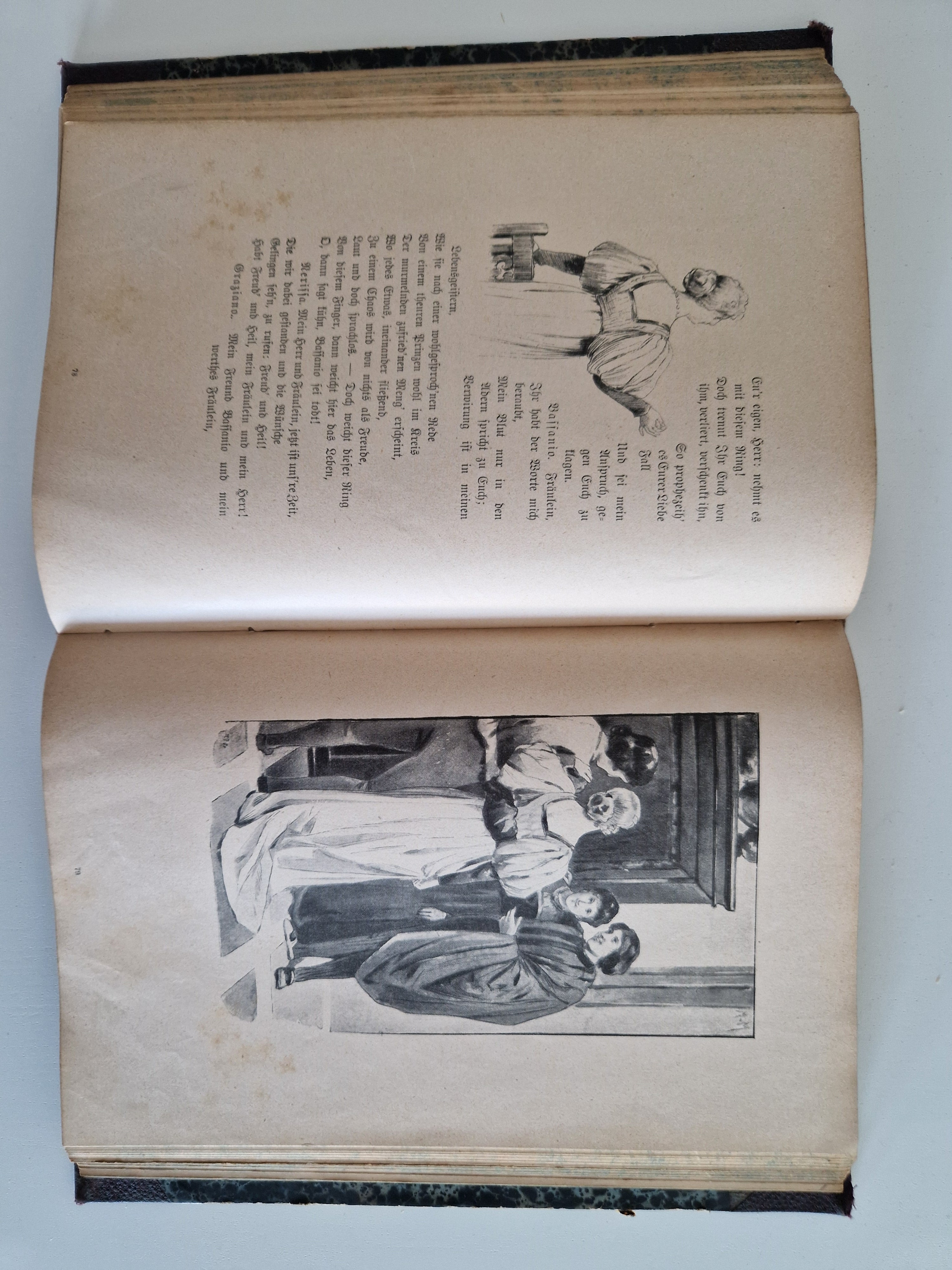 Roméo et Juliette – William Shakespeare | Traduction Schlegel | Deutsches Verlagshaus Bong & Co. Berlin | Illustré | Reliure demi-cuir marbré | environ 20 × 13 cm