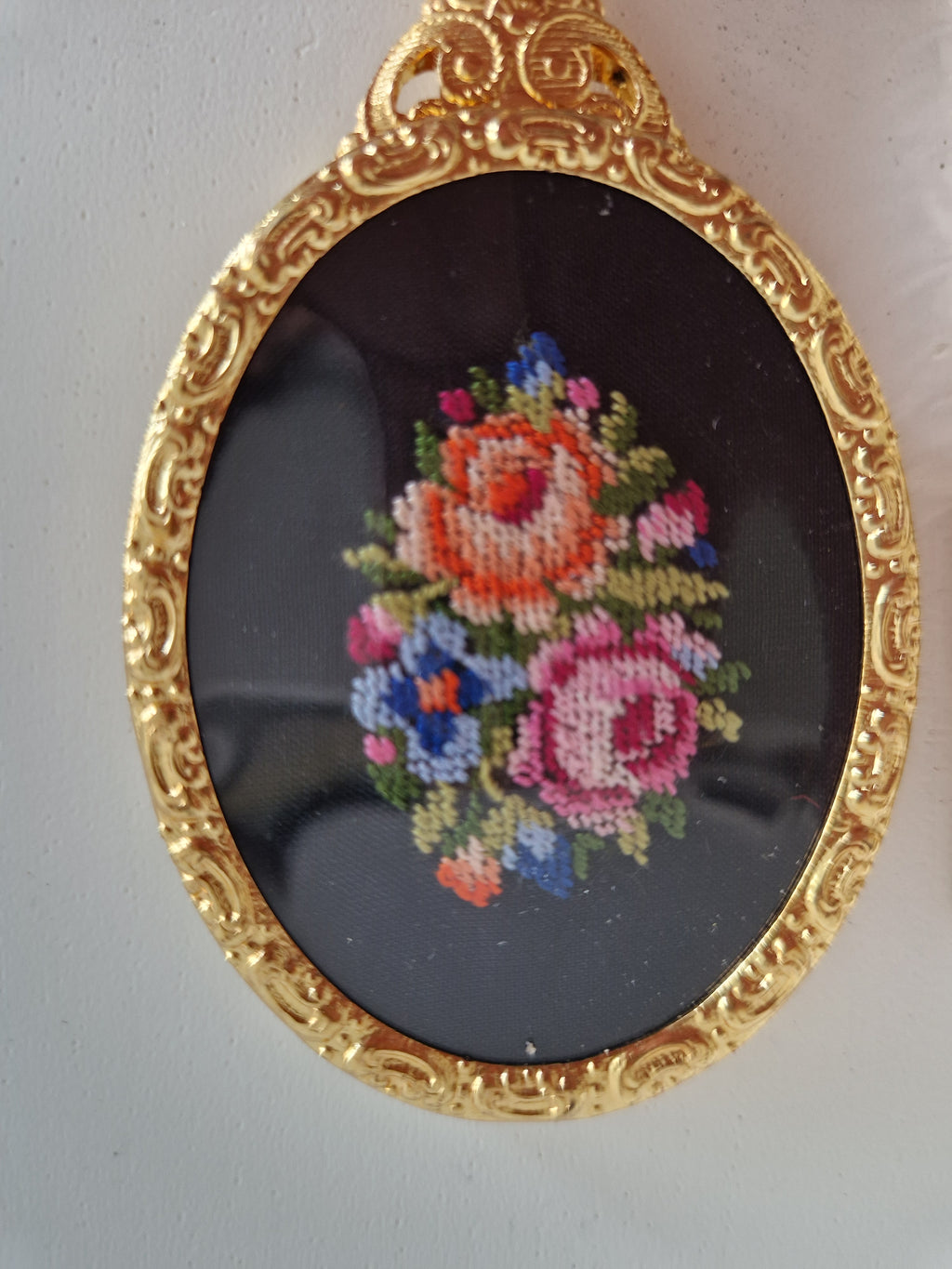 Pompadour Viennese Handicraft Petit Point Vanity Set | Hand Mirror & Comb | Original Box