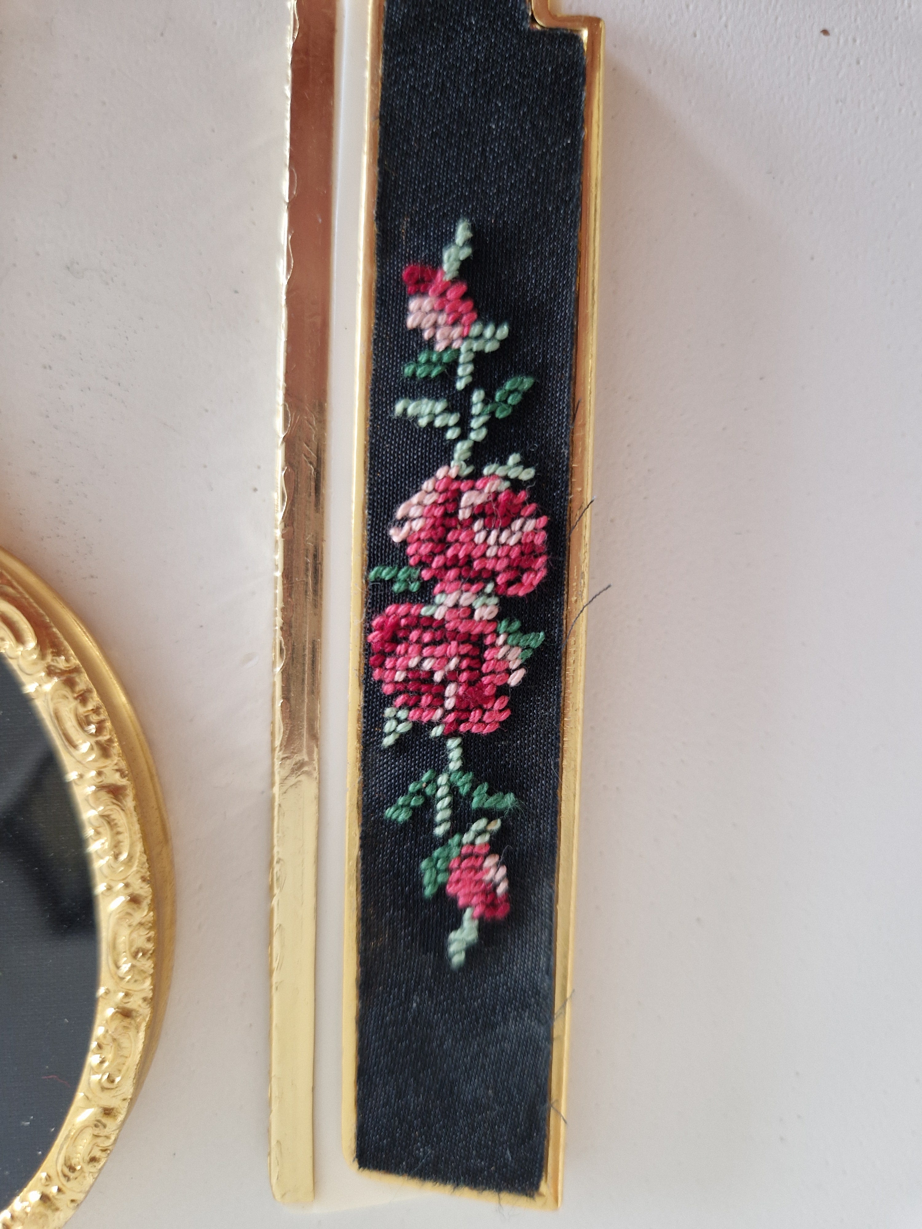 Pompadour Viennese Handicraft Petit Point Vanity Set | Hand Mirror & Comb | Original Box