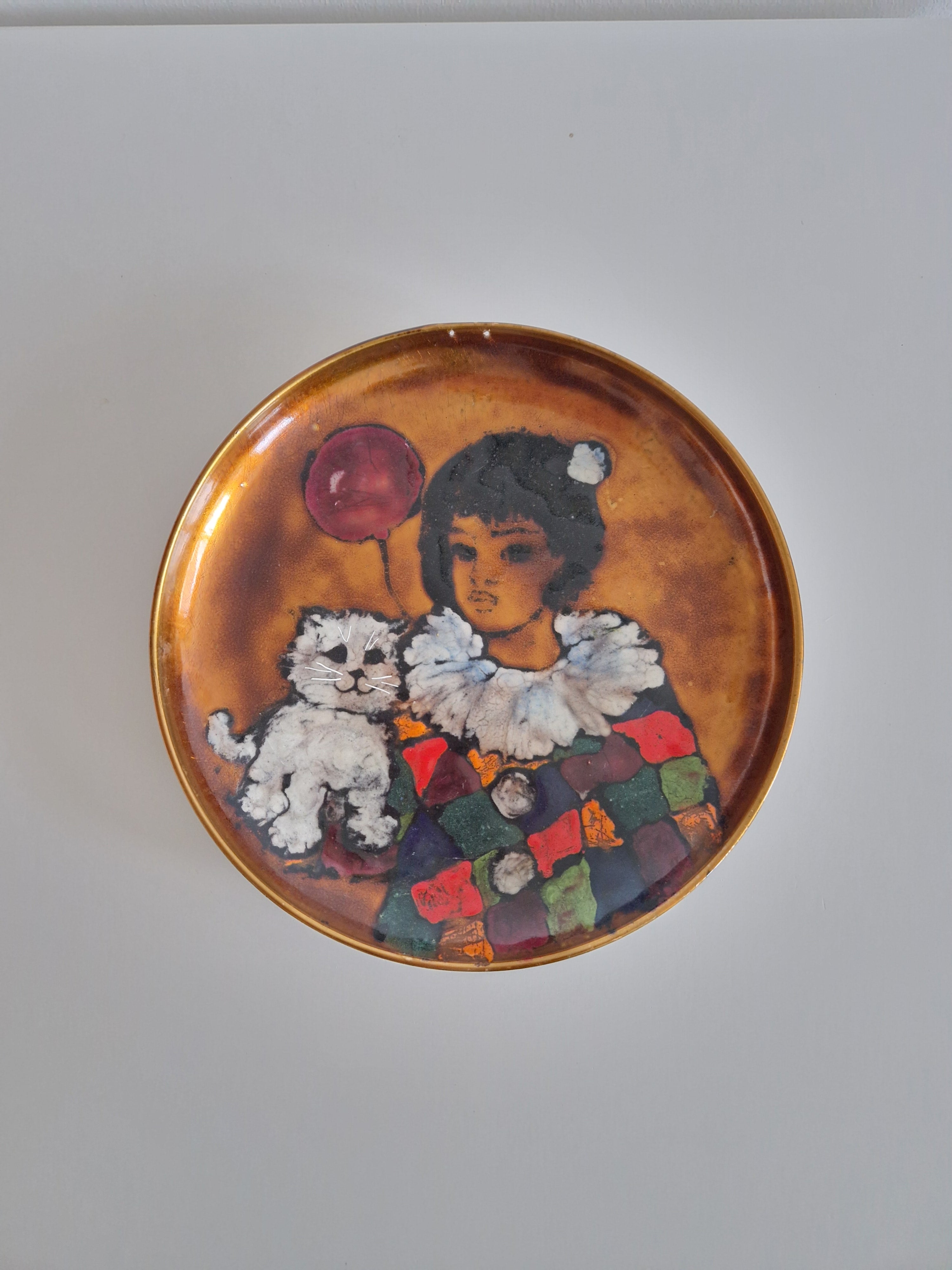 Vintage Dekoteller aus Bronze – Mädchen mit Ballon, 28 cm