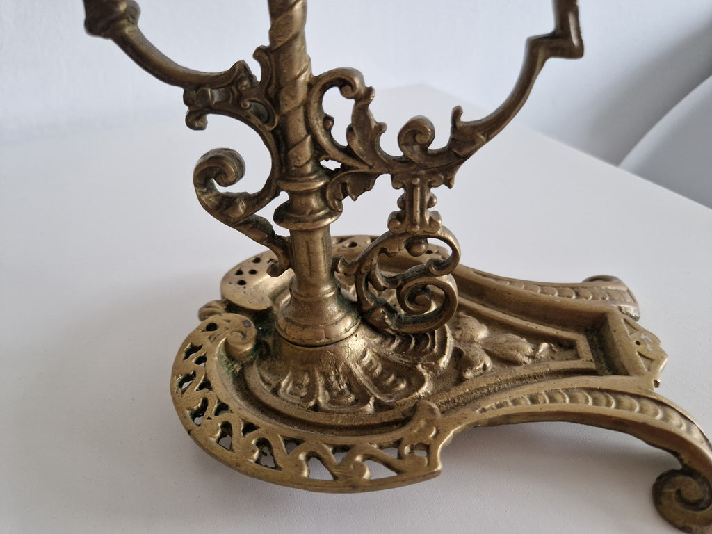 Matched Pair of Antique Brass 2-Arm Candelabra – Baroque Rococo, Barley-Twist Stem