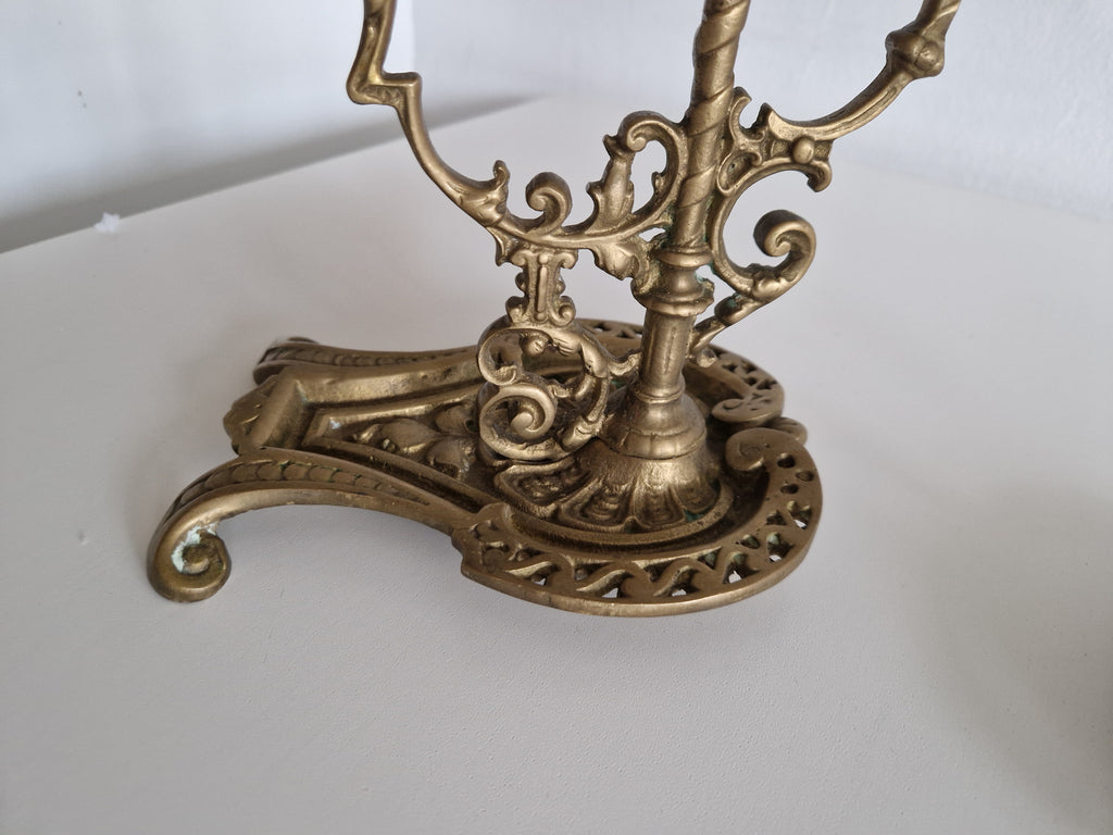 Matched Pair of Antique Brass 2-Arm Candelabra – Baroque Rococo, Barley-Twist Stem
