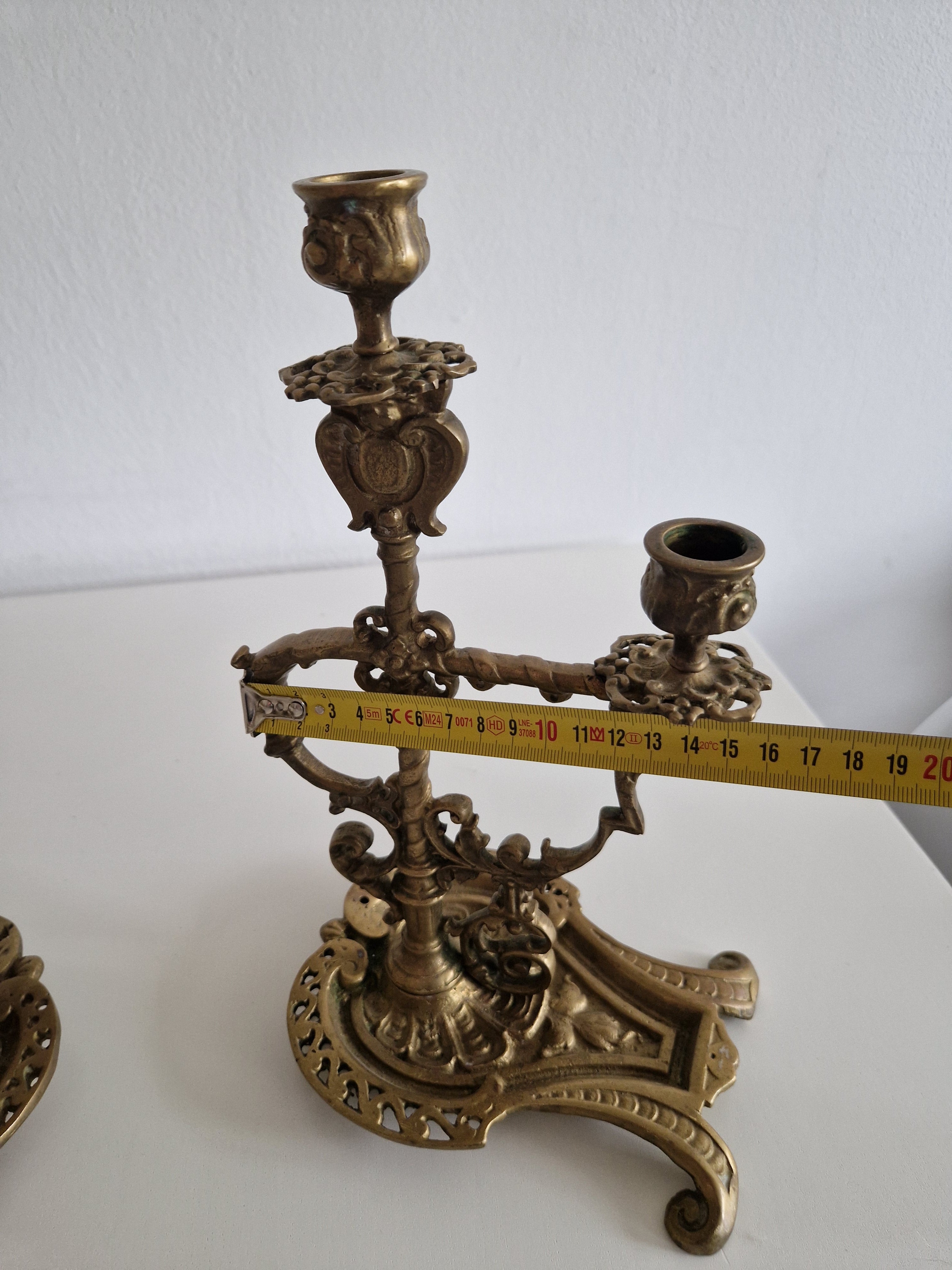Matched Pair of Antique Brass 2-Arm Candelabra – Baroque Rococo, Barley-Twist Stem
