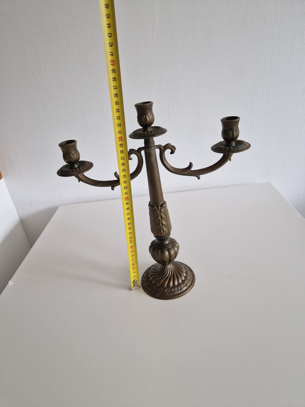 Antique Brass 3-Arm Candelabra – Empire Neoclassical, Acanthus & Gadroon Detail