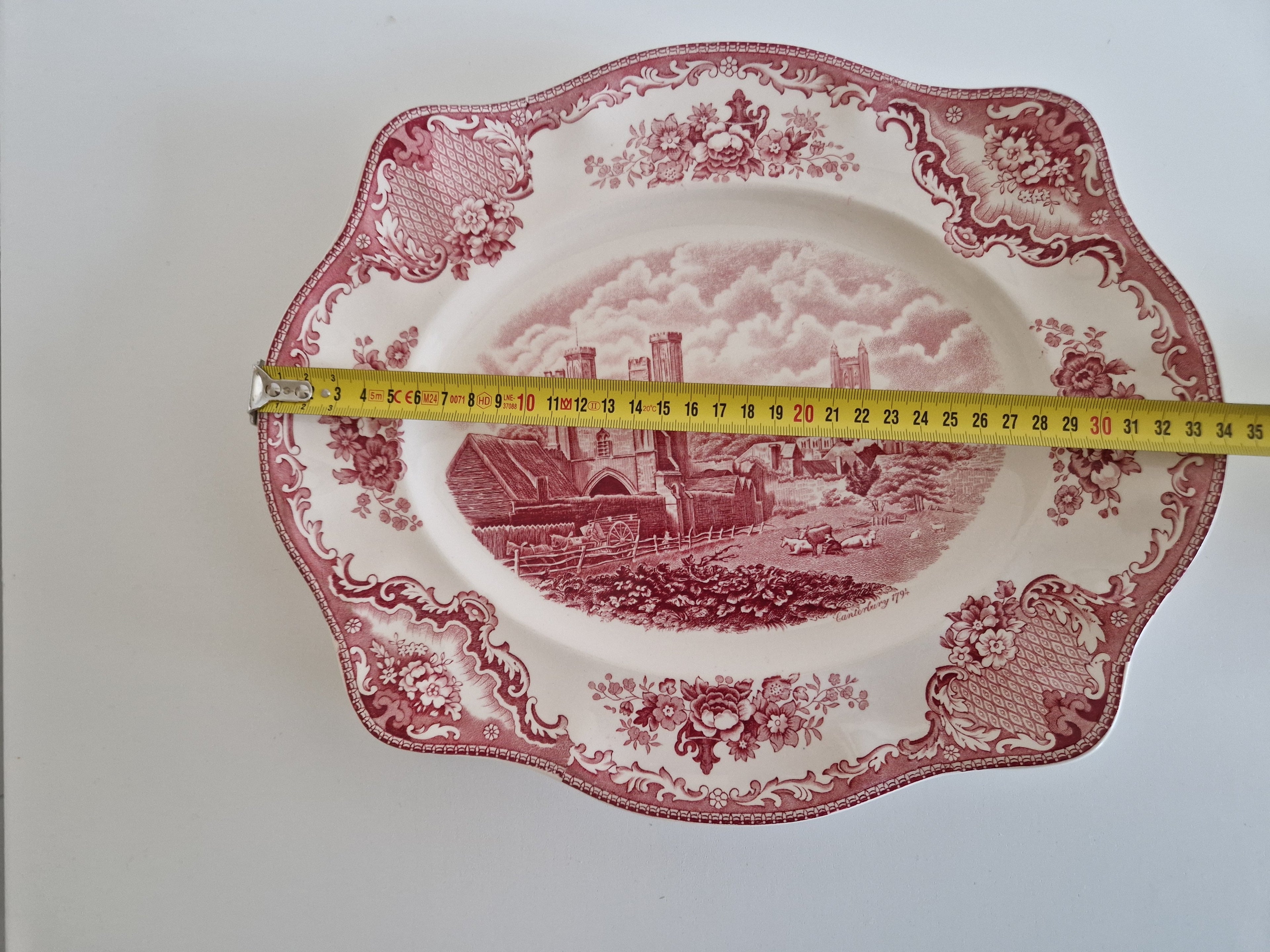 Plat de service ovale Johnson Bros England « Old Britain Castles » rose